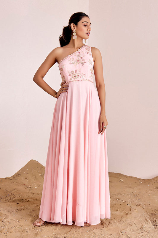 POWDER PINK ONE SHOULDER GOWN