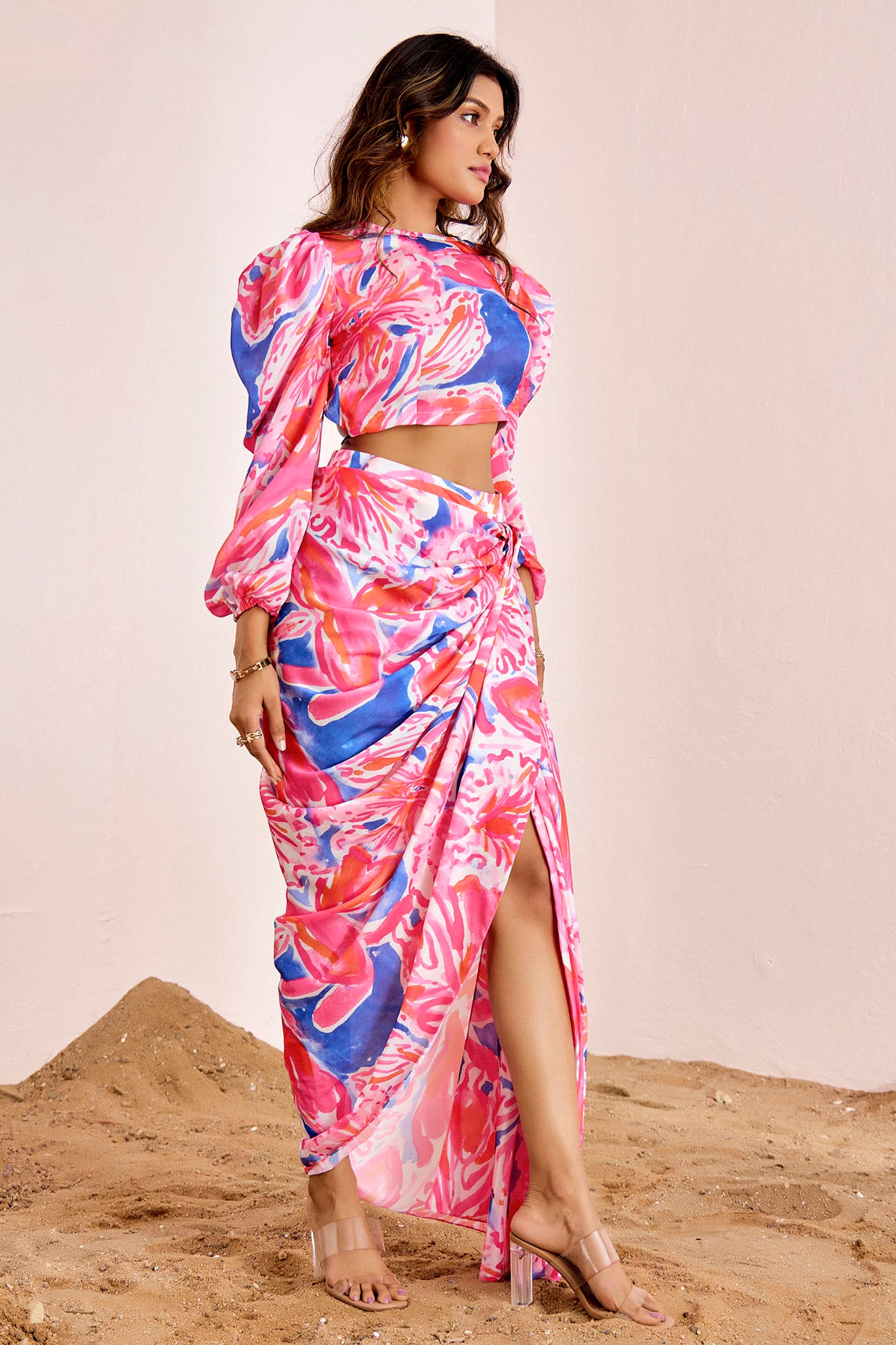 Crop Top And Slit Maxi Skirt Set