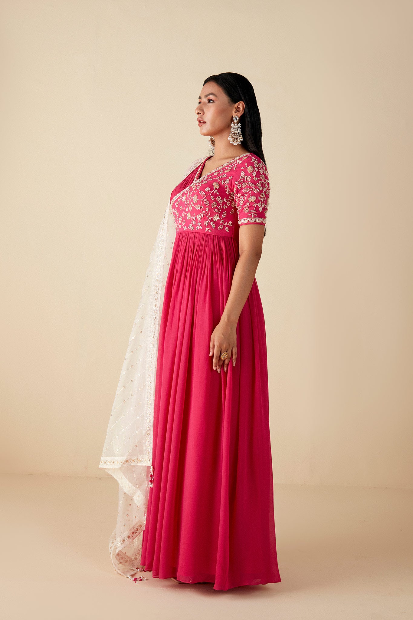 Pink and white Anarkali Suit set