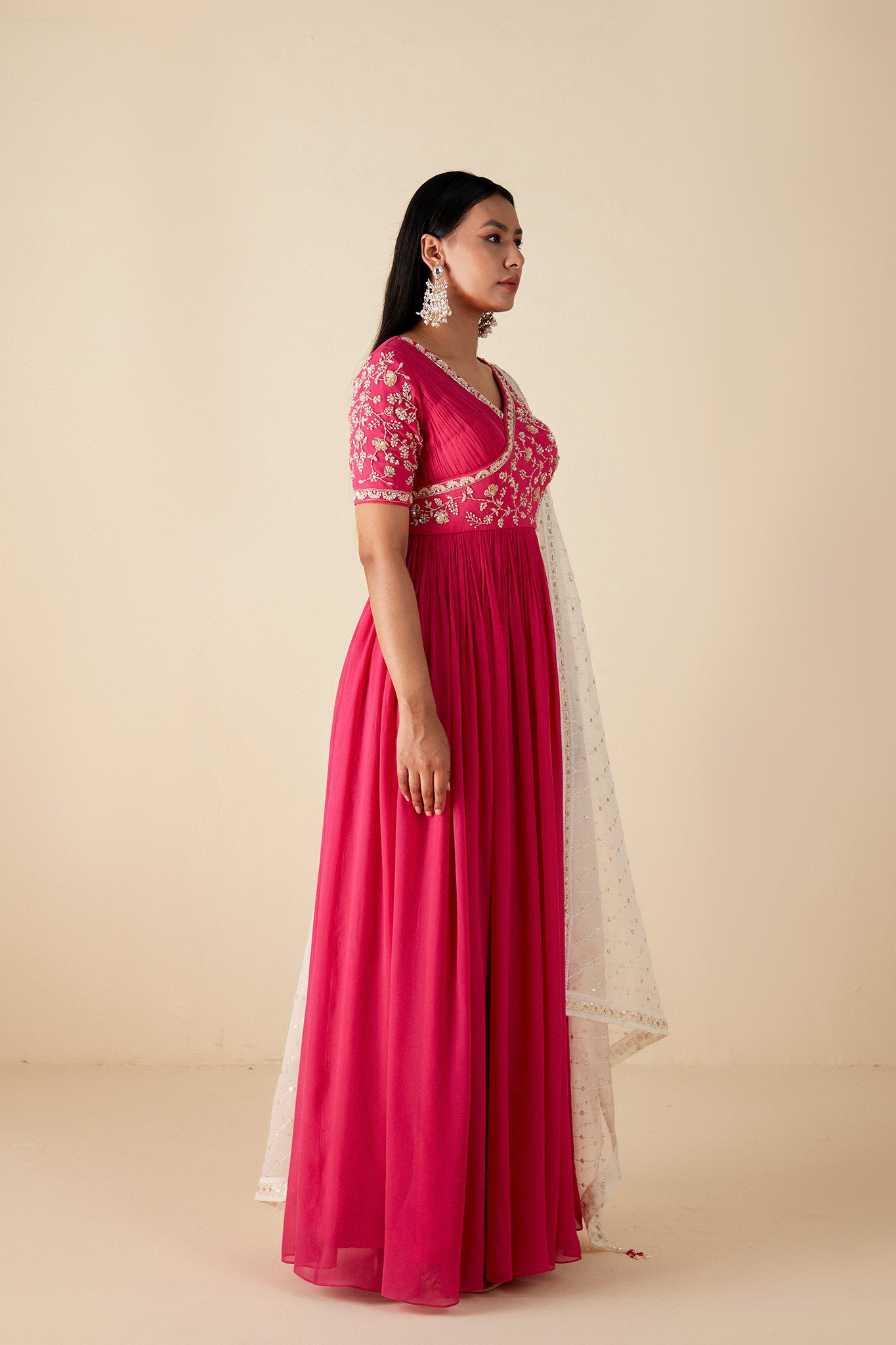 Pink and white Anarkali Suit set