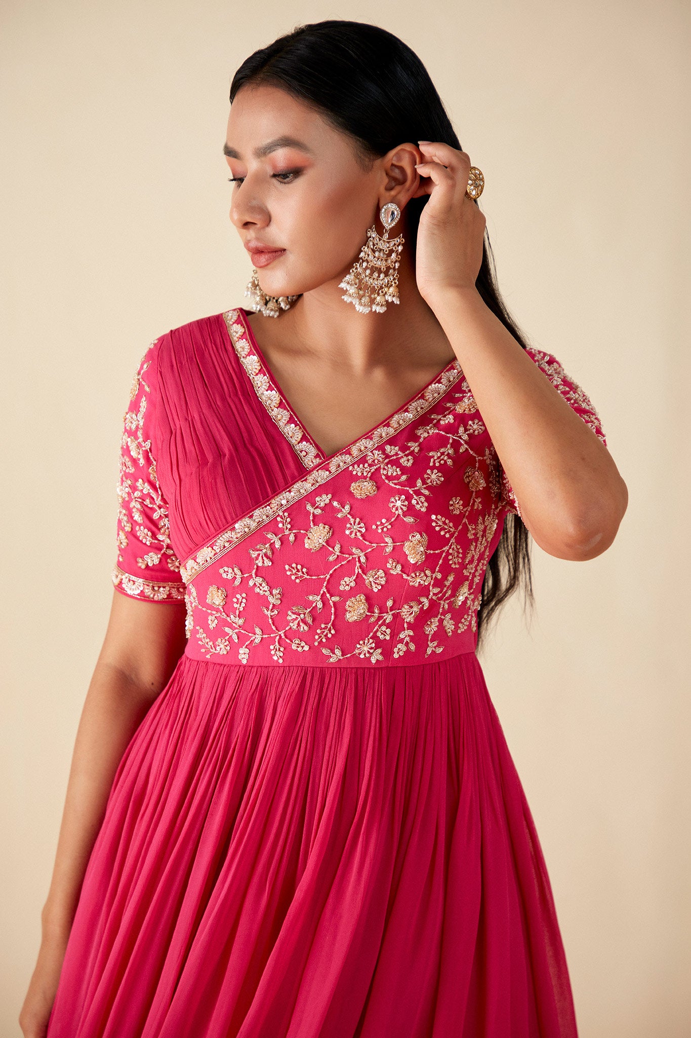 Pink and white Anarkali Suit set