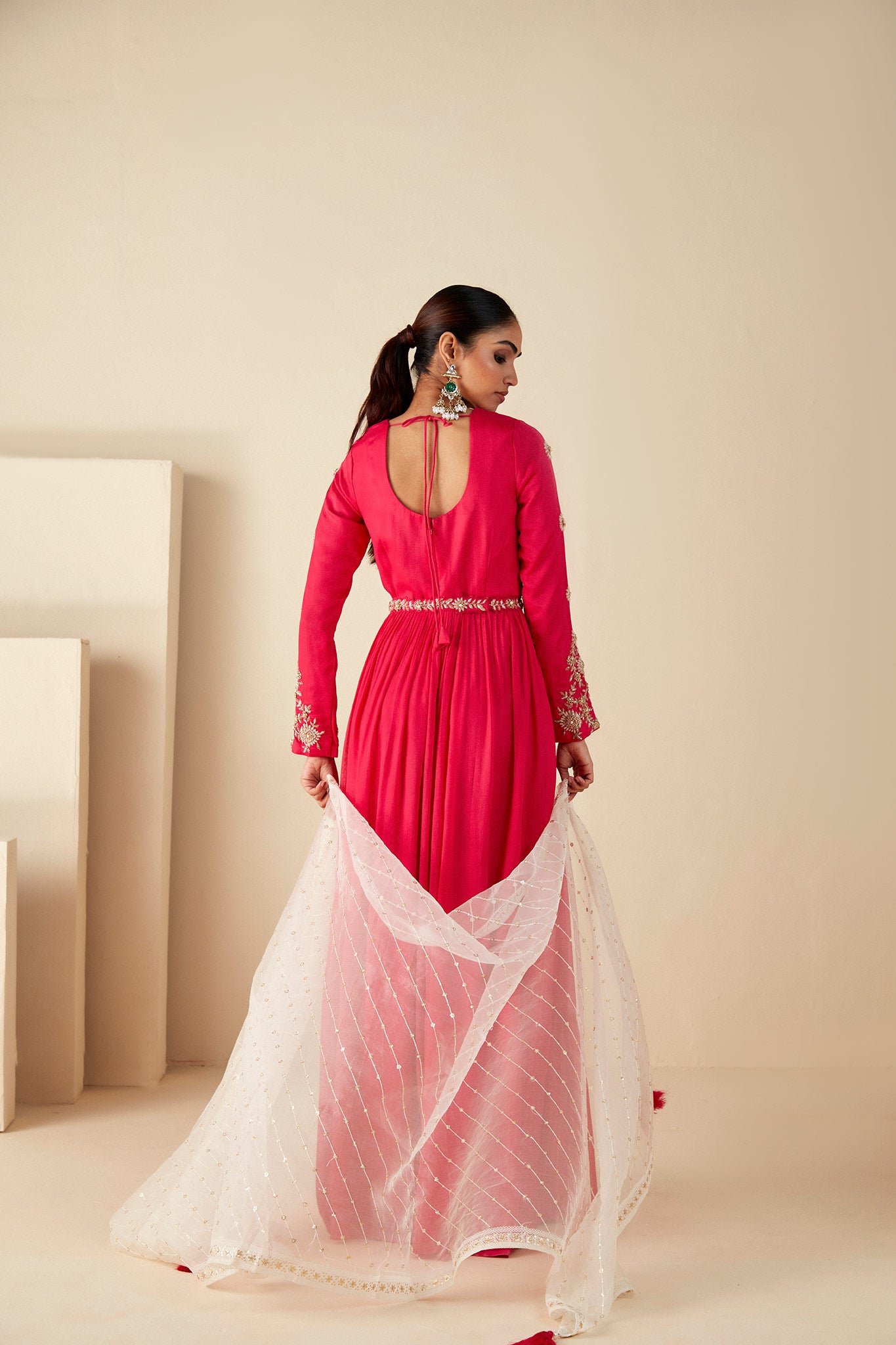 Pink flared Anarkali Suit