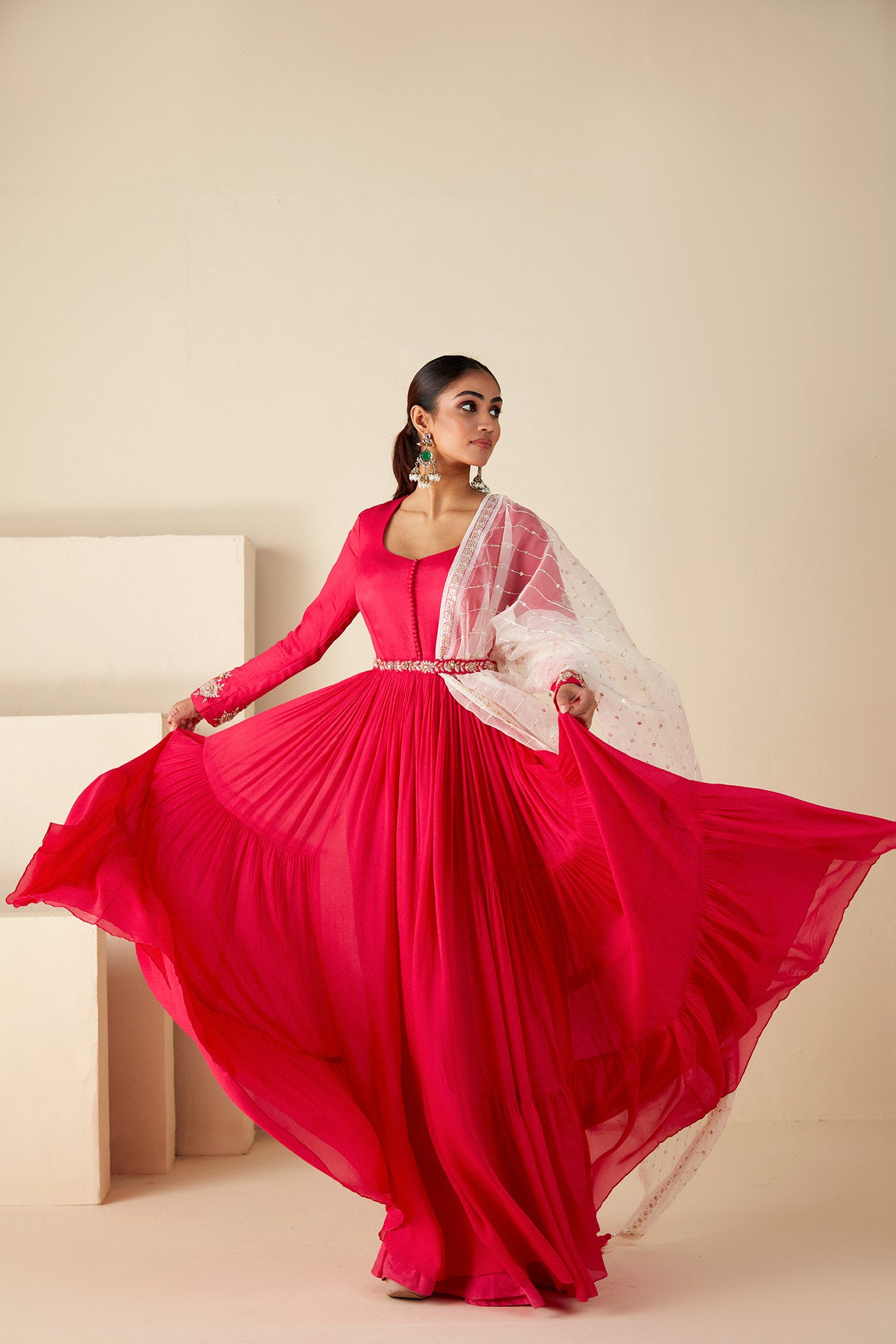 Pink flared Anarkali Suit