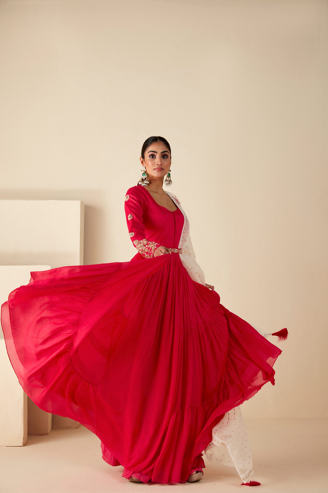 Pink flared Anarkali Suit