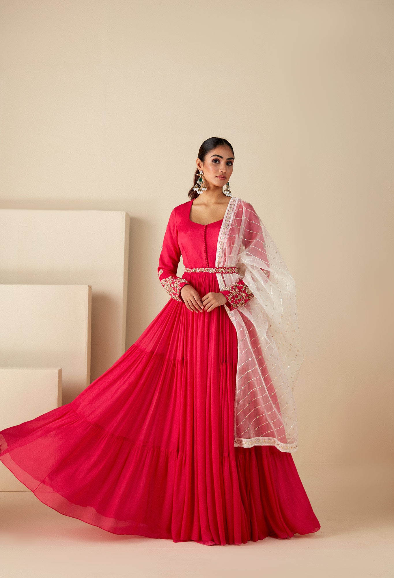 Pink flared Anarkali Suit