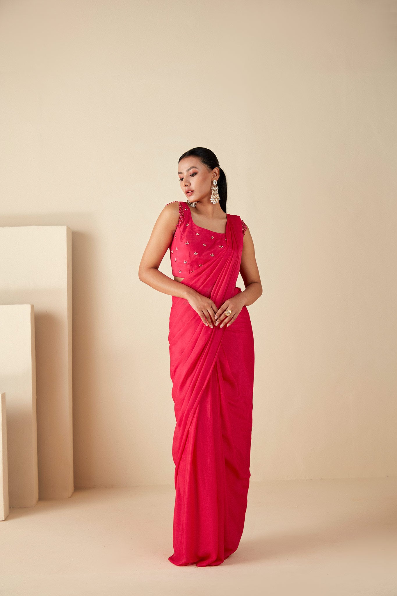 Pink Drape Saree