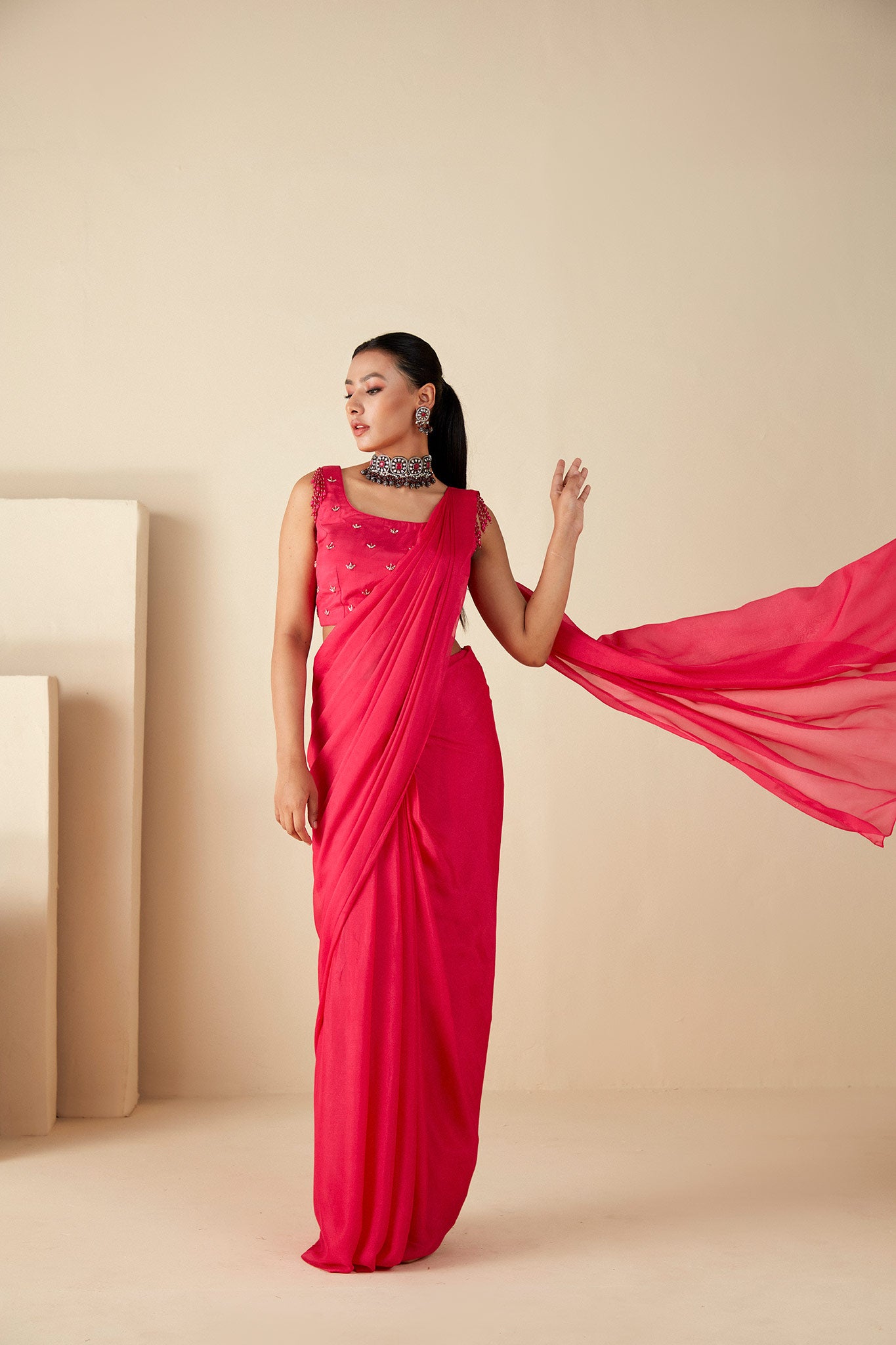 Pink Drape Saree