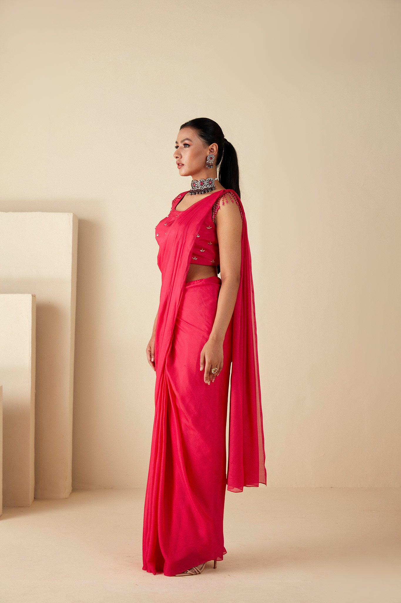 Pink Drape Saree