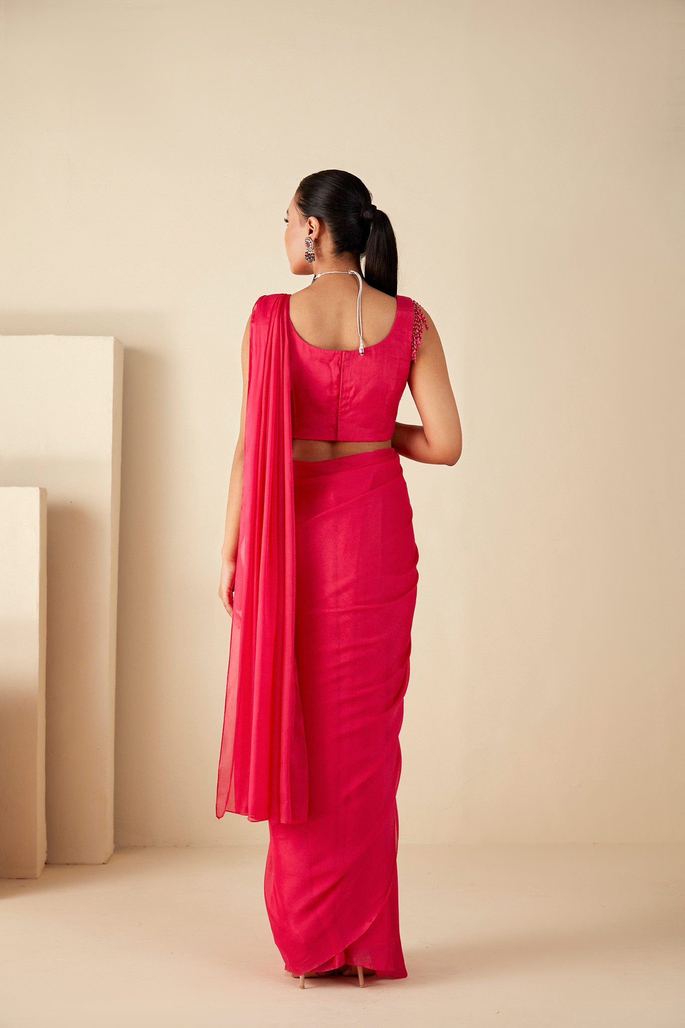 Pink Drape Saree