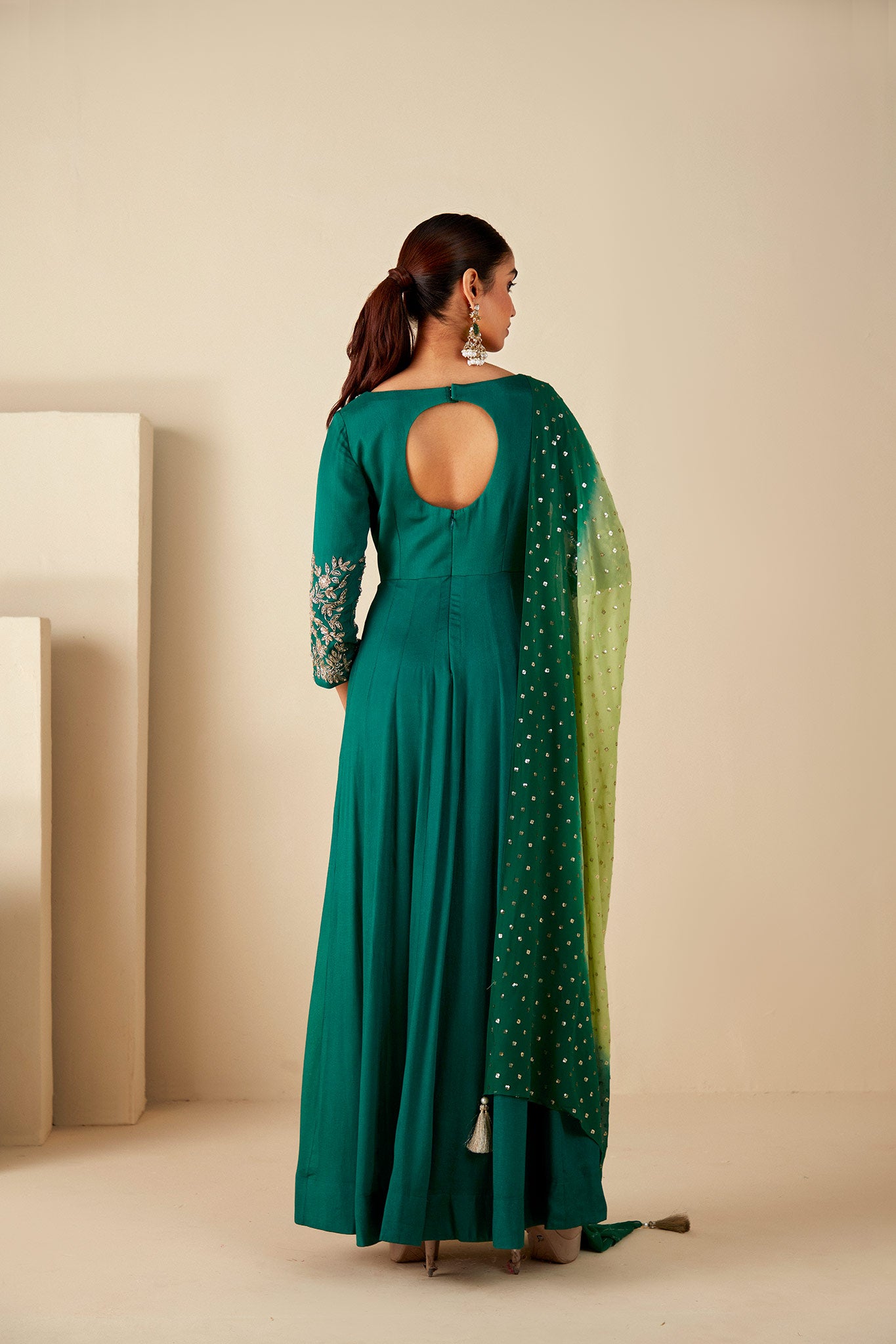 Green Zardosi  Embroidered Anarkali Suit