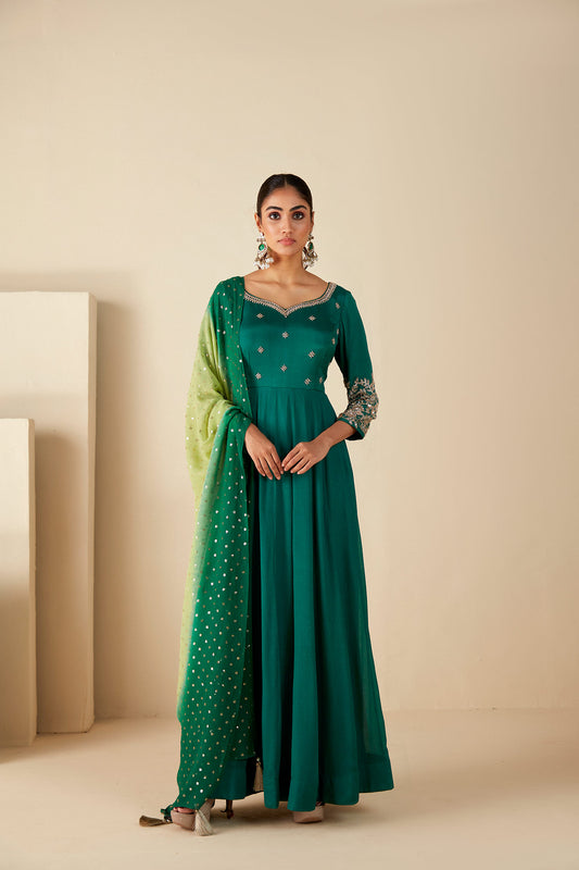 Green Zardosi  Embroidered Anarkali Suit