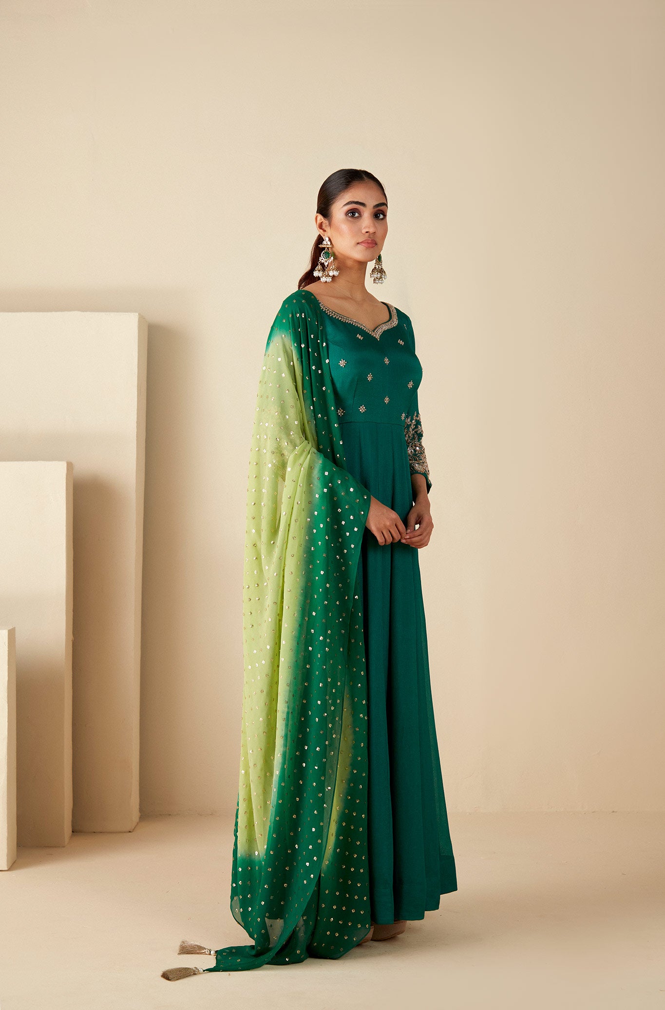 Green Zardosi  Embroidered Anarkali Suit