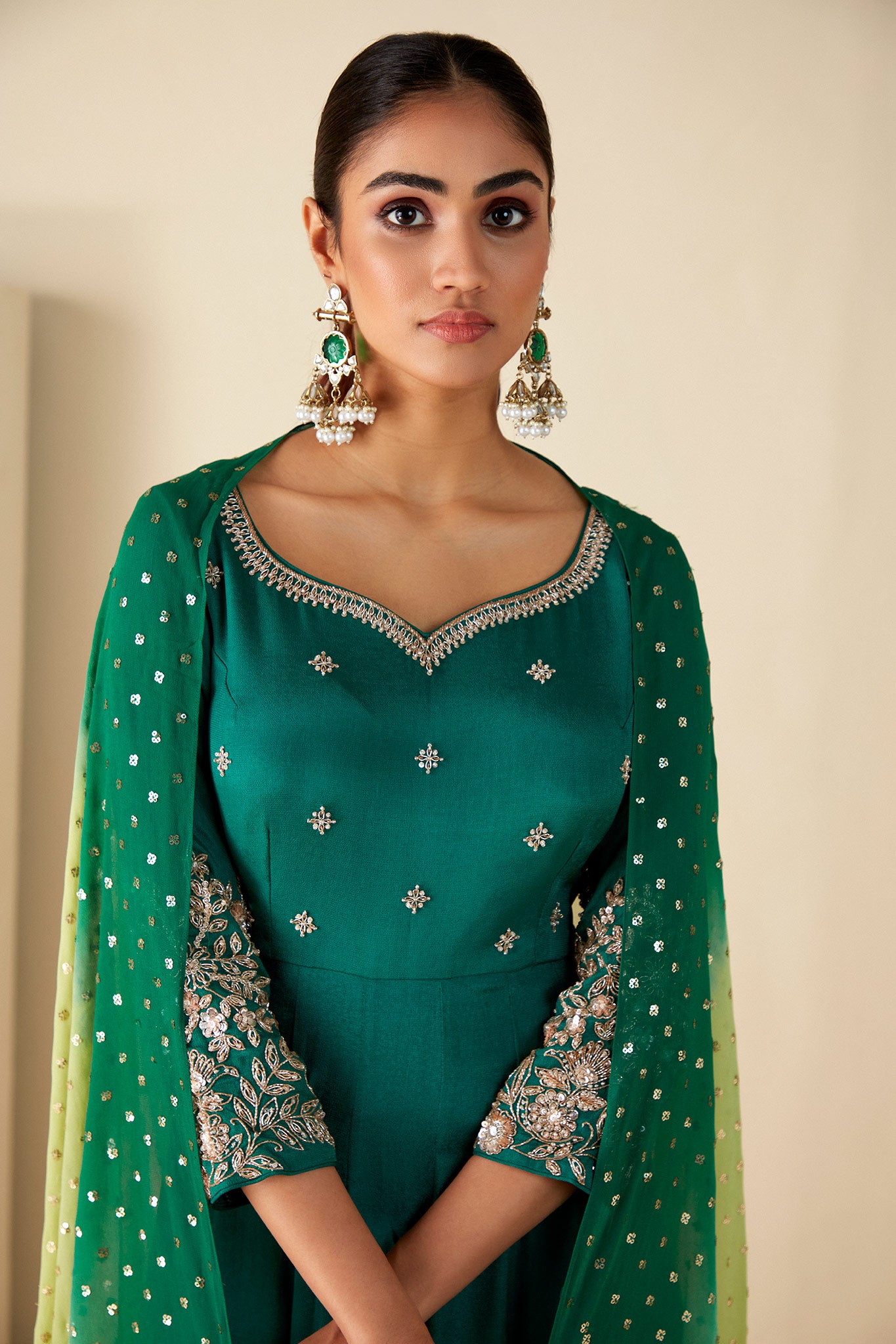 Green Zardosi  Embroidered Anarkali Suit