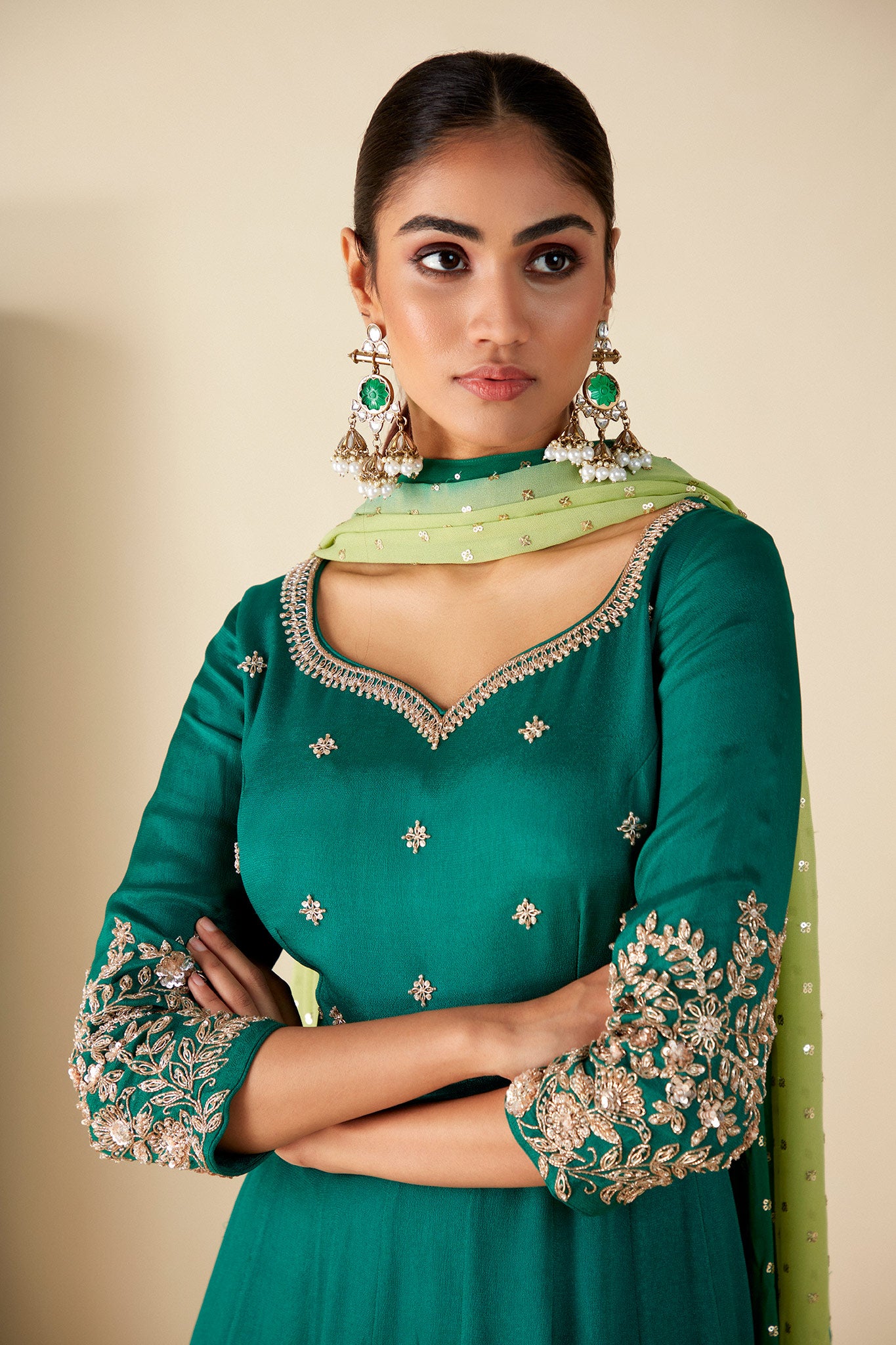 Green Zardosi  Embroidered Anarkali Suit