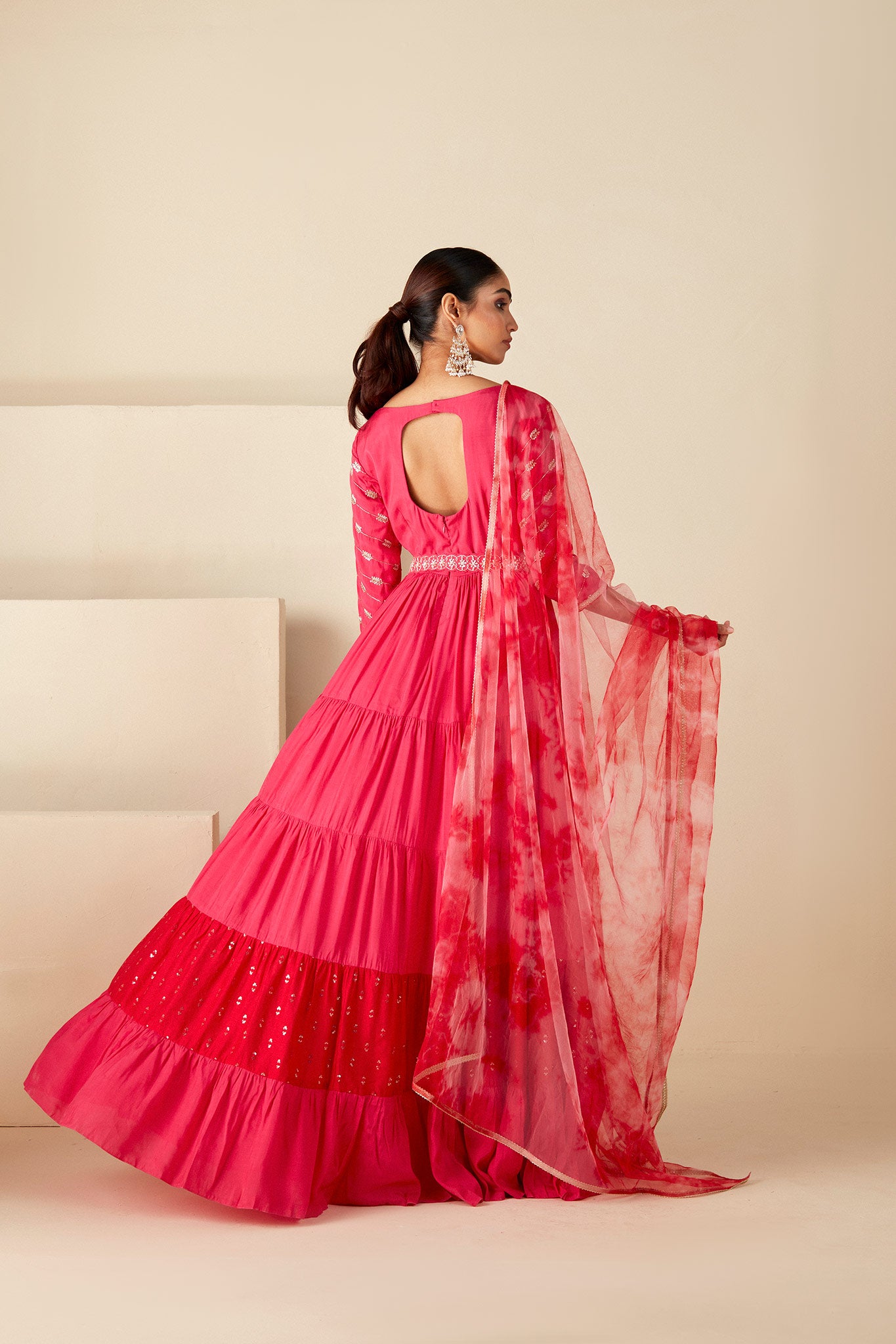 Pink layered Embroidered Anarkali Suit