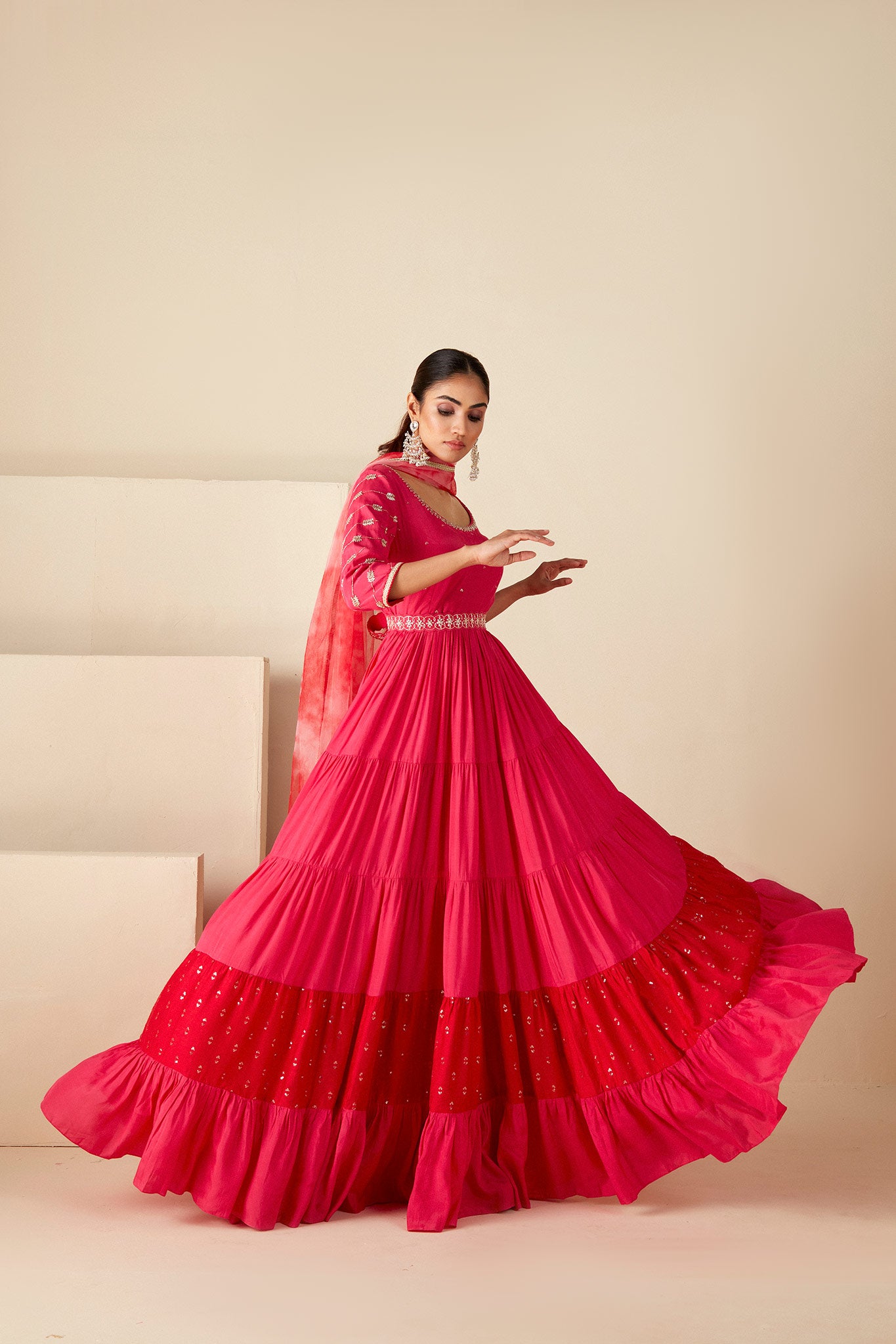 Pink layered Embroidered Anarkali Suit