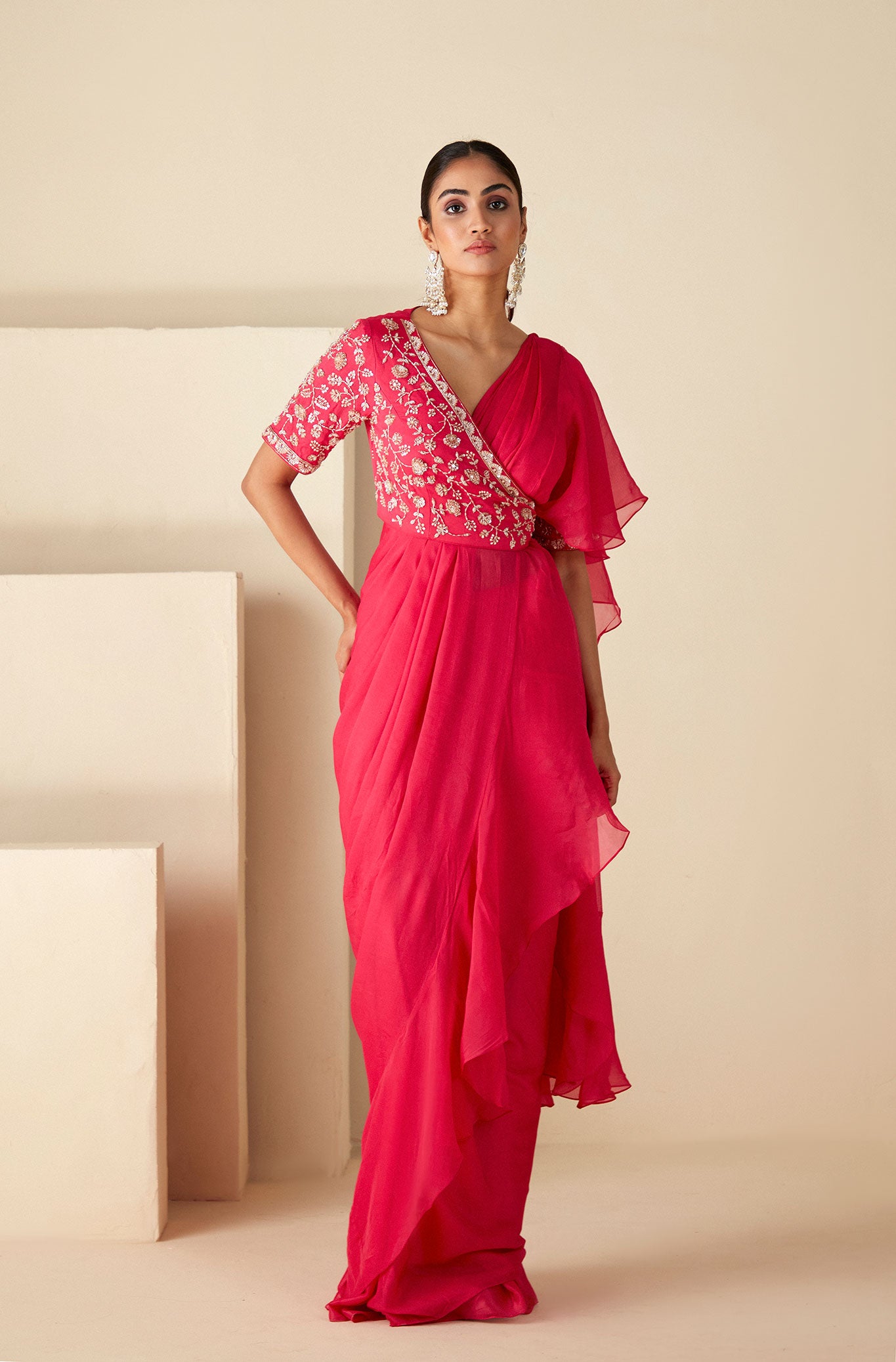 Pink Ruffle Saree