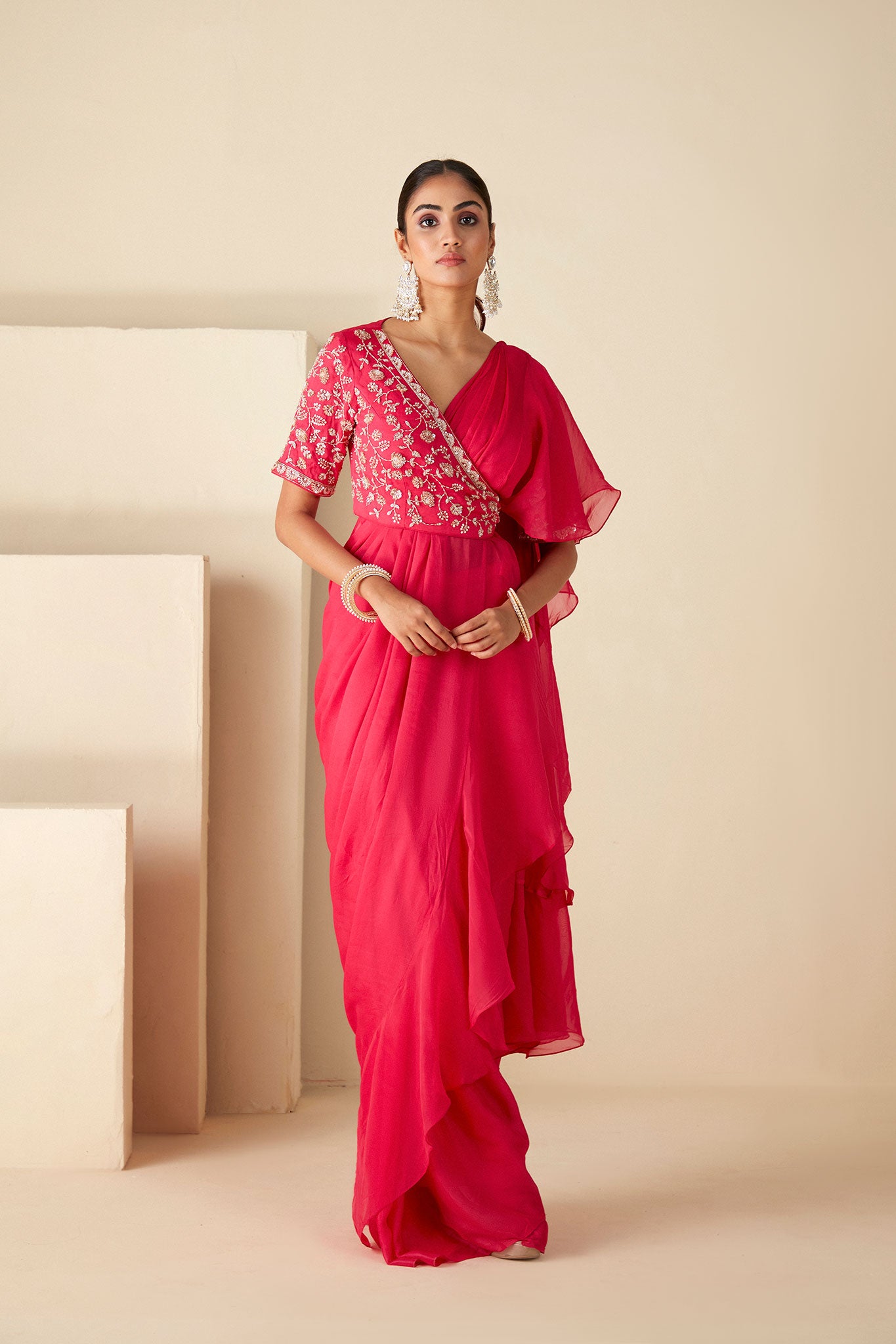 Pink Ruffle Saree