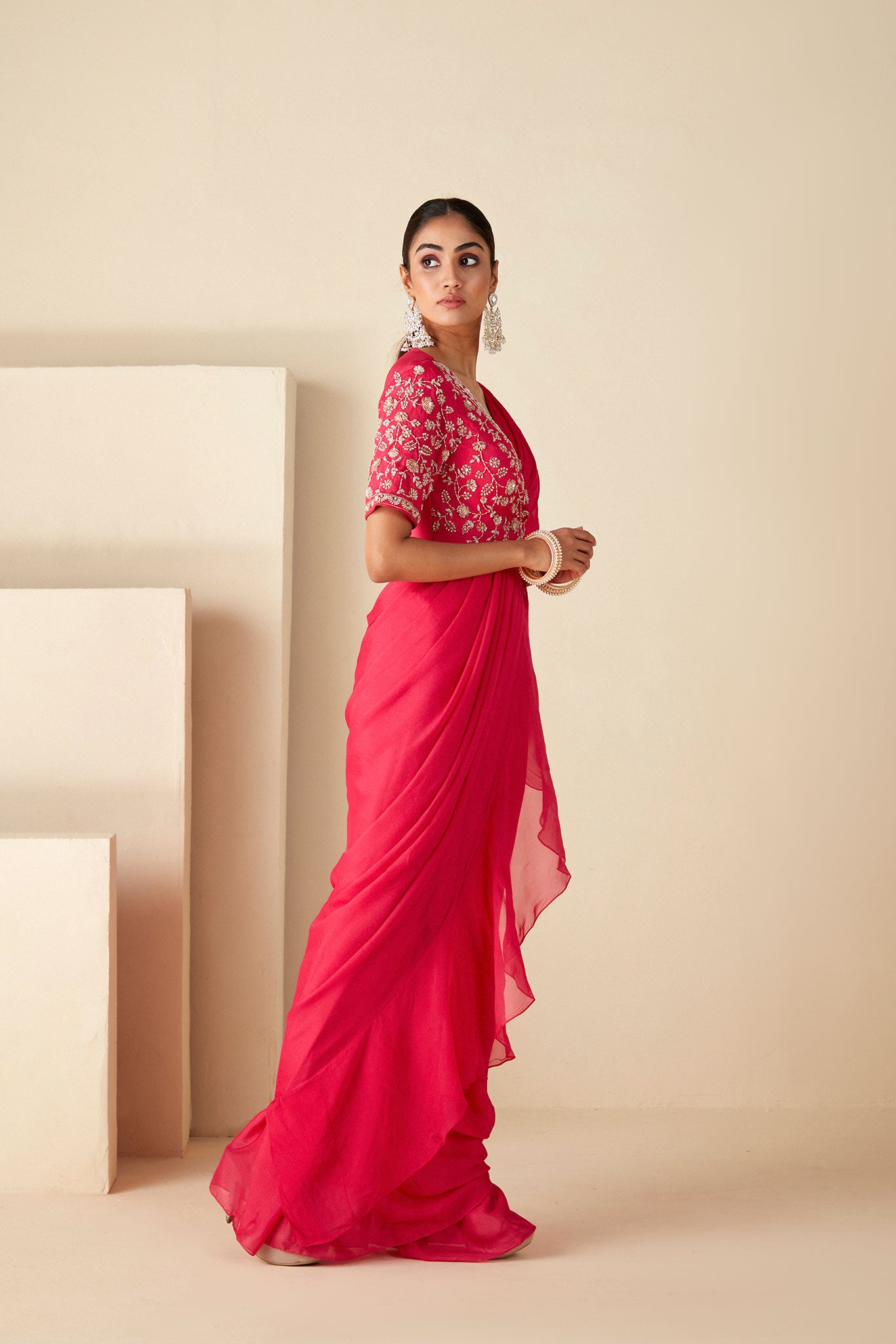 Pink Ruffle Saree