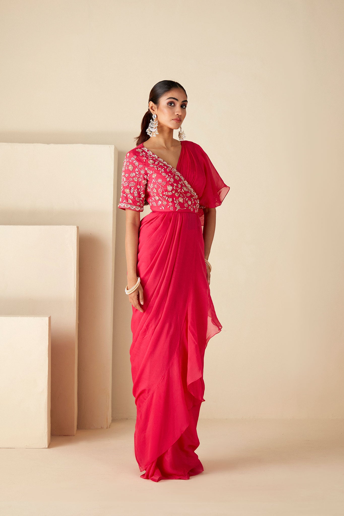 Pink Ruffle Saree