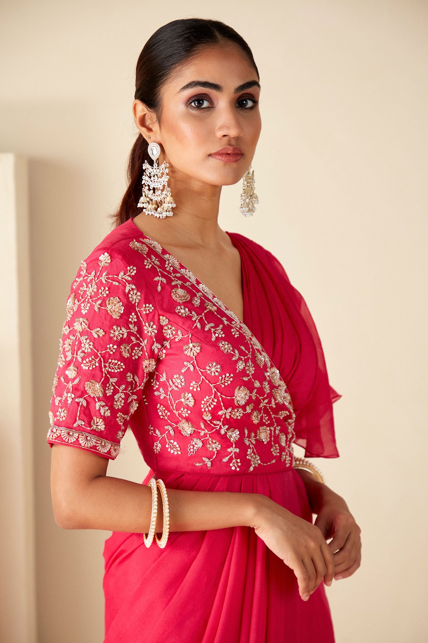 Pink Ruffle Saree