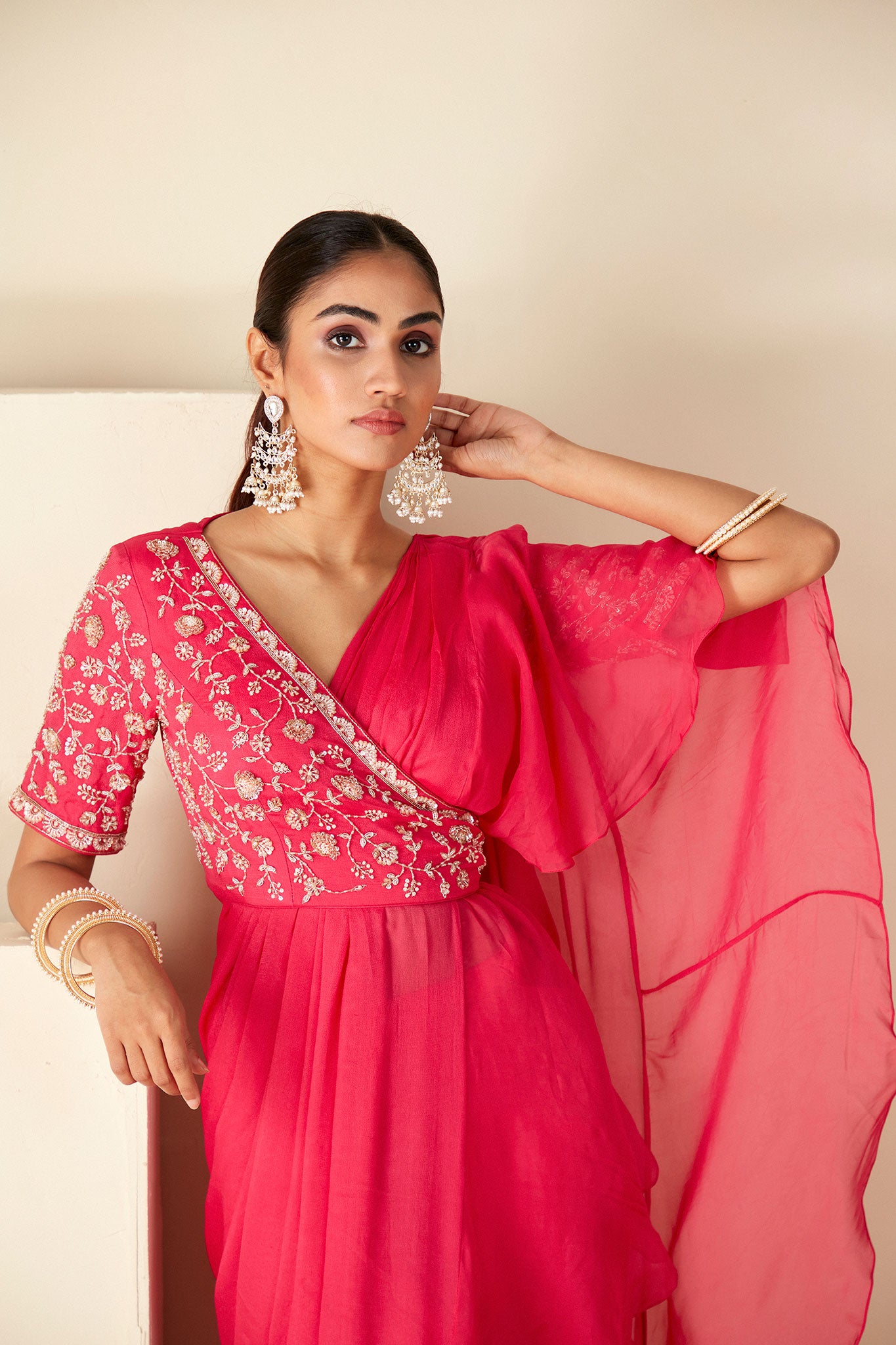 Pink Ruffle Saree