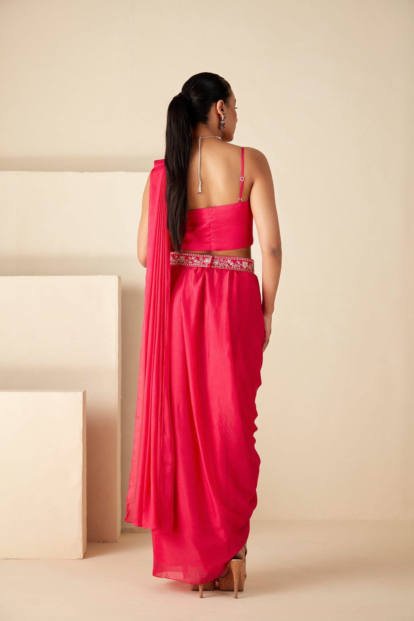 Pink draped Skirt Saree