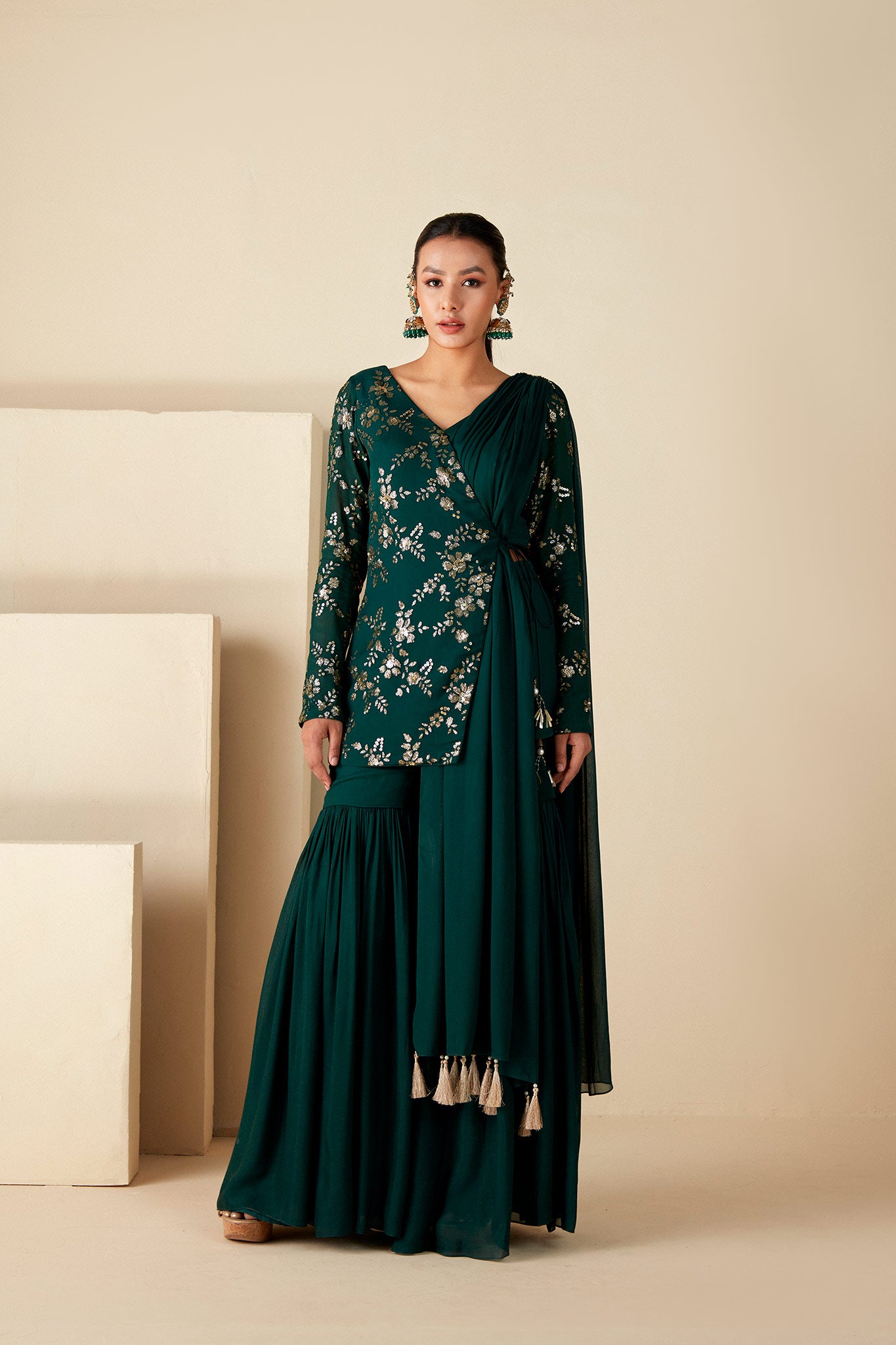 Green Georgette Crepe Sharara Suit