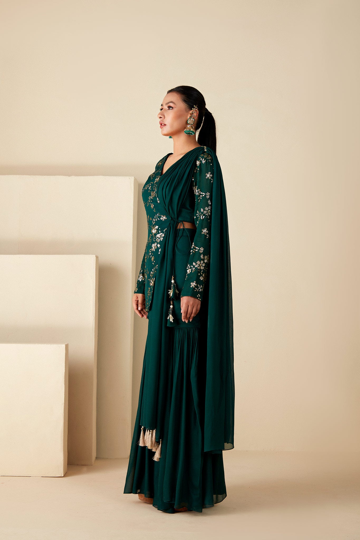 Green Georgette Crepe Sharara Suit