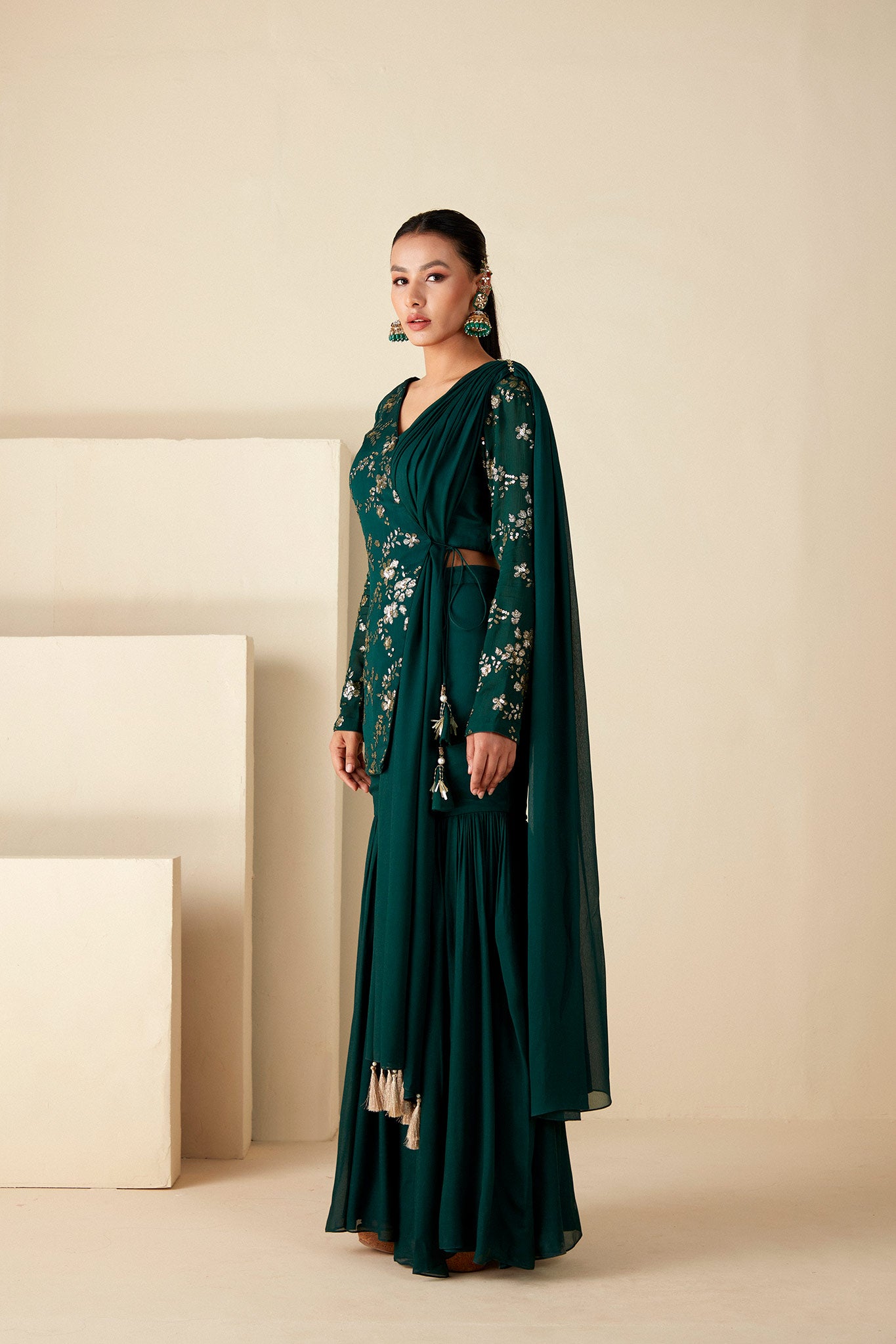 Green Georgette Crepe Sharara Suit