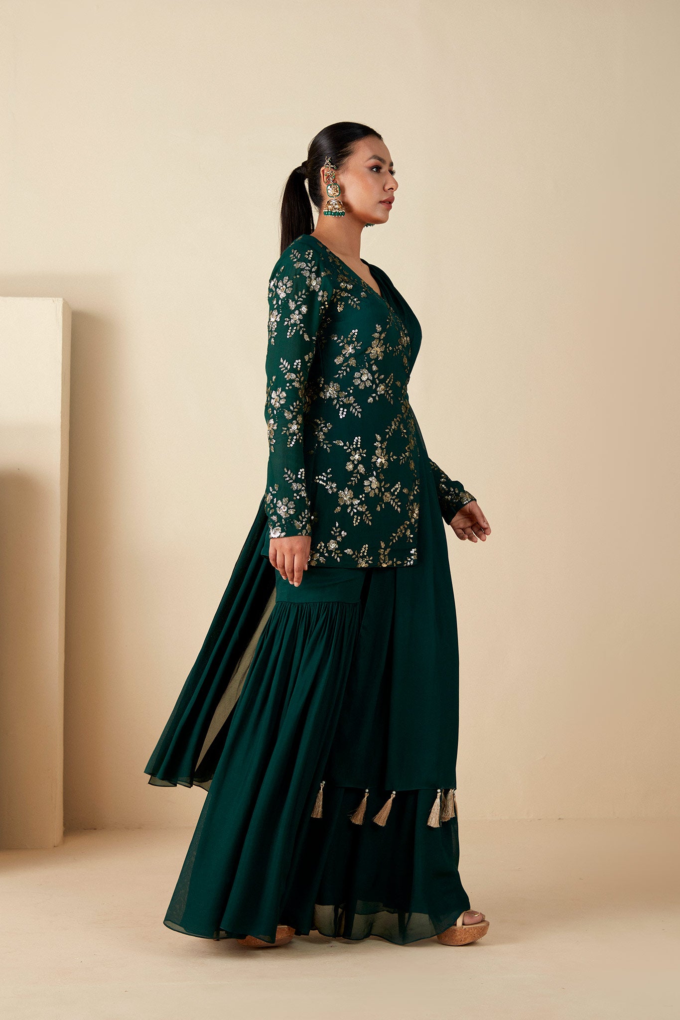 Green Georgette Crepe Sharara Suit