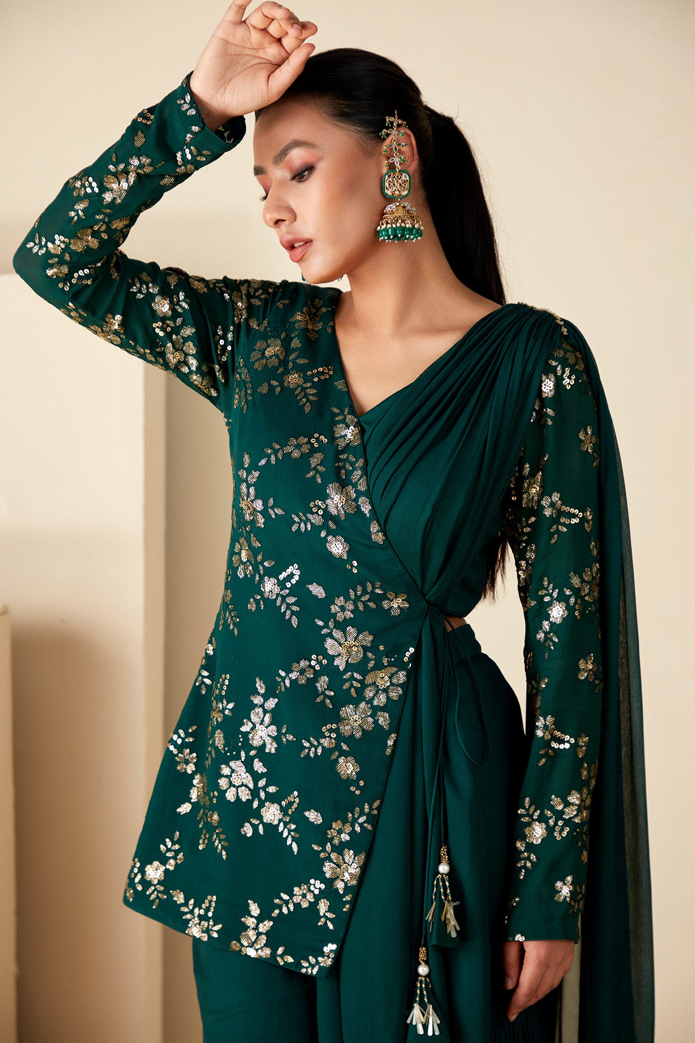 Green Georgette Crepe Sharara Suit