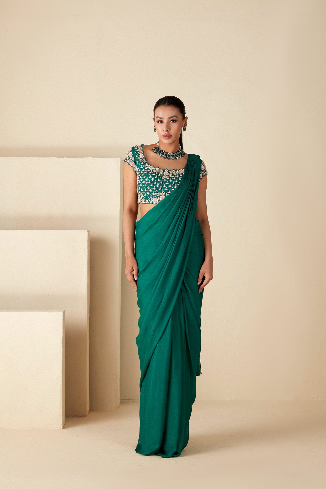 Green Draped Saree