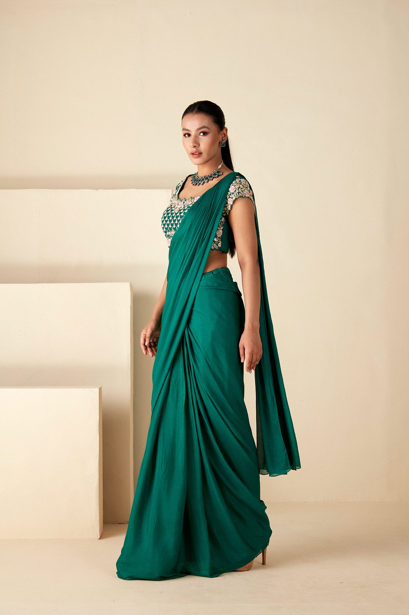 Green Draped Saree