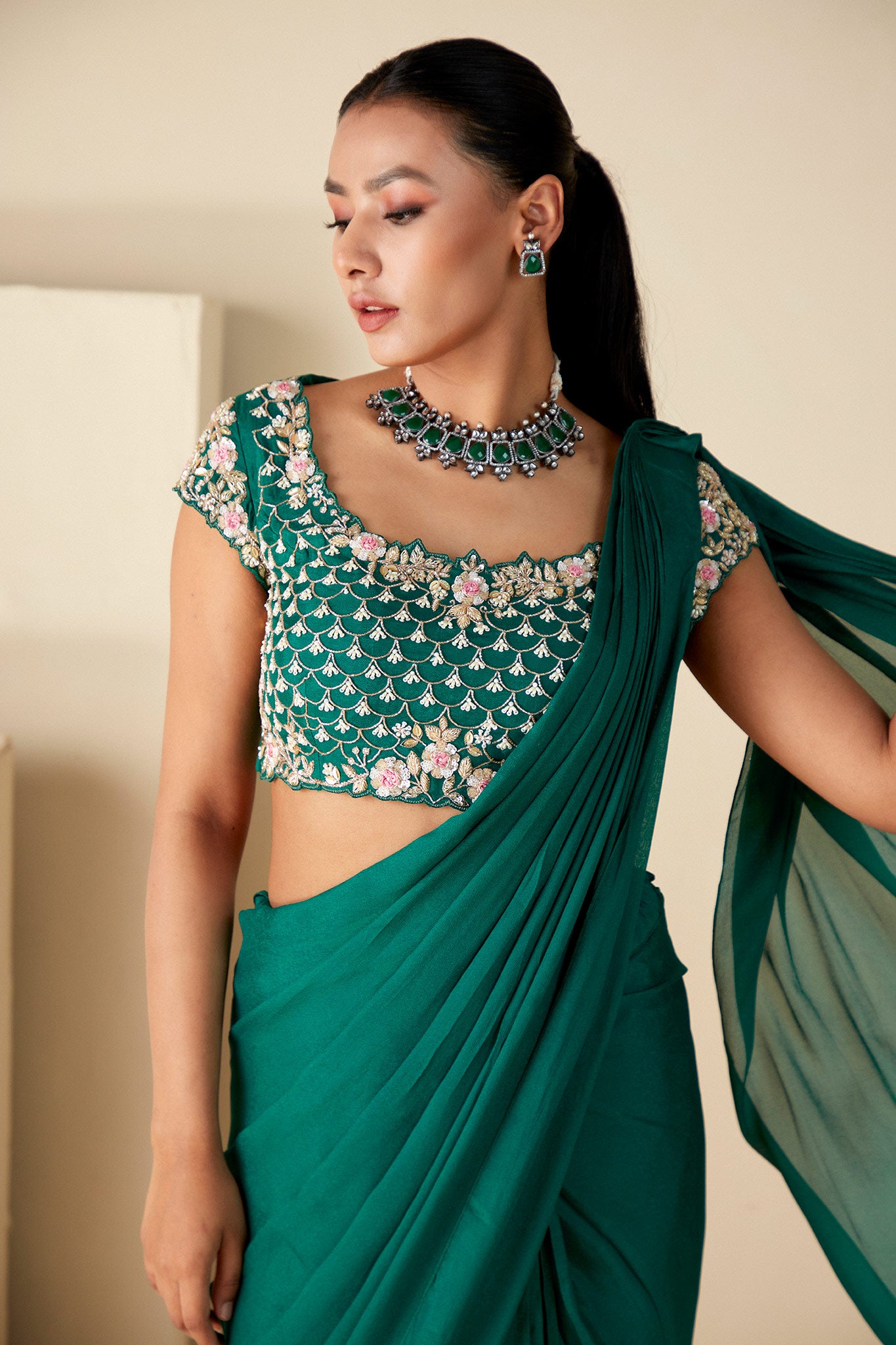 Green Draped Saree