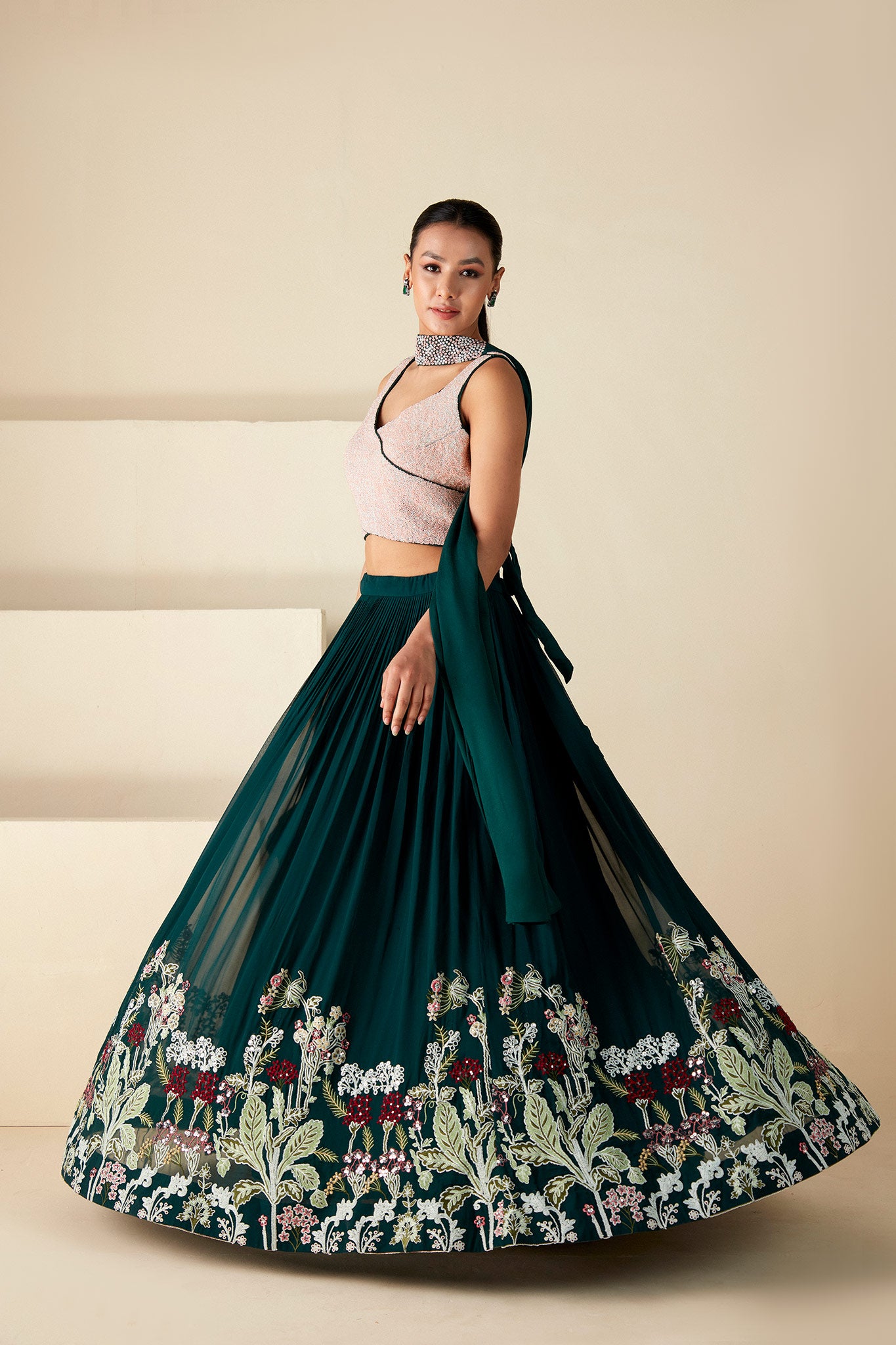 Green Thread Lehenga Set