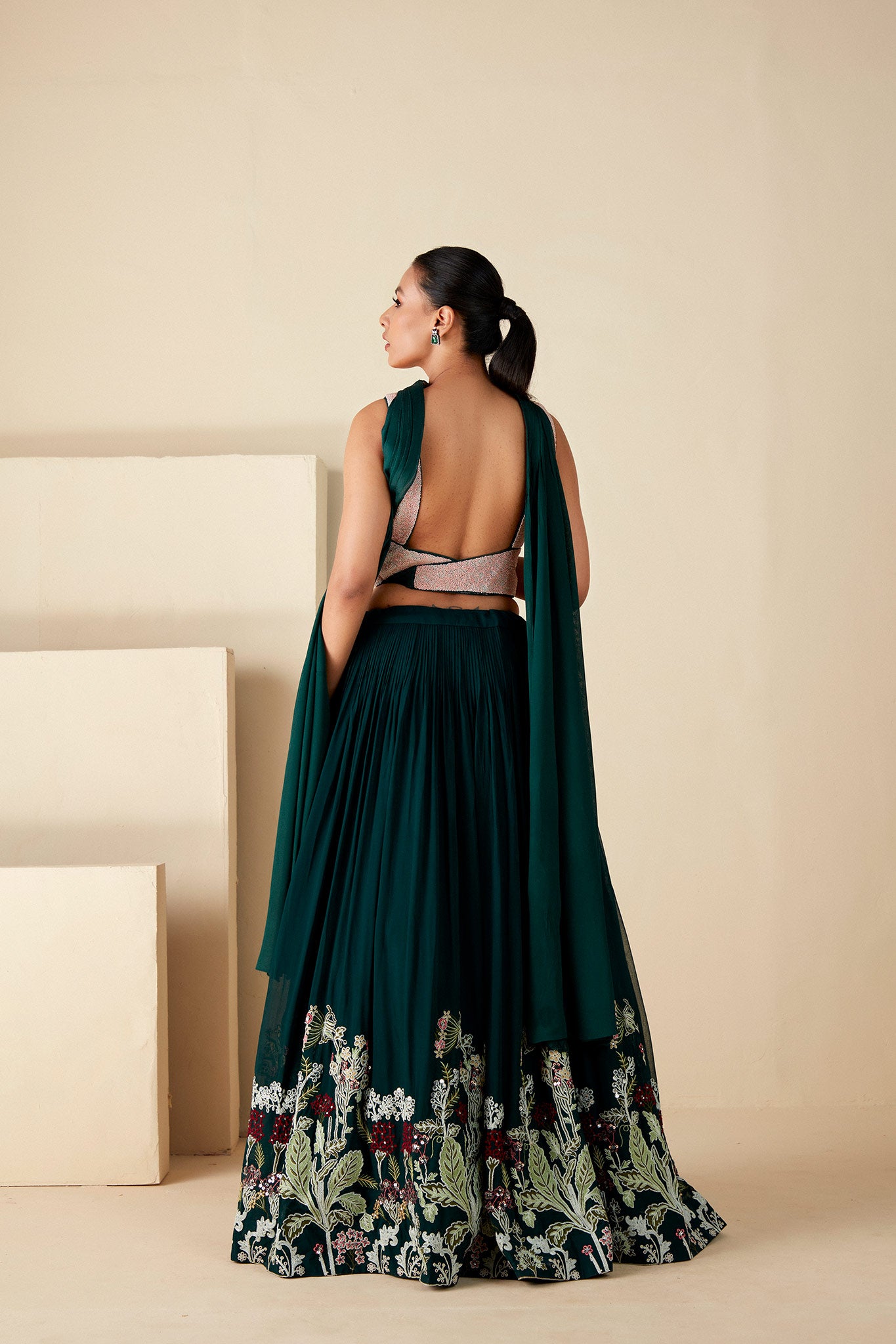 Green Thread Lehenga Set