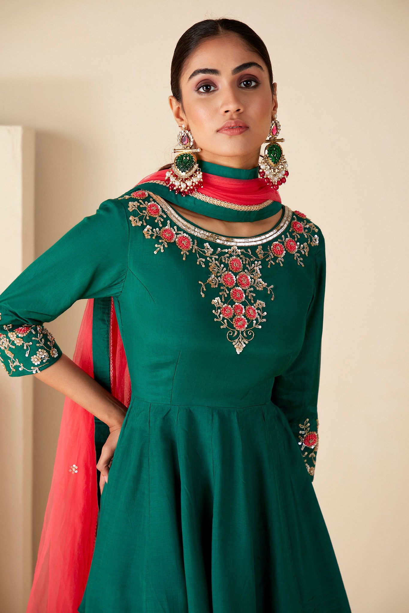 Green peplum sharara Set