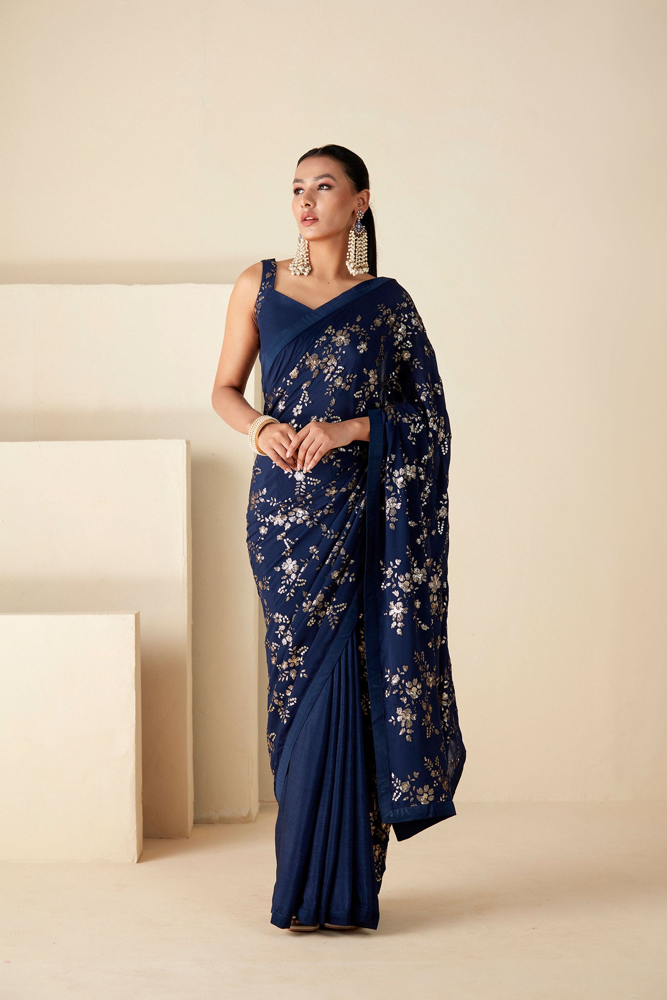 Blue sequin Saree