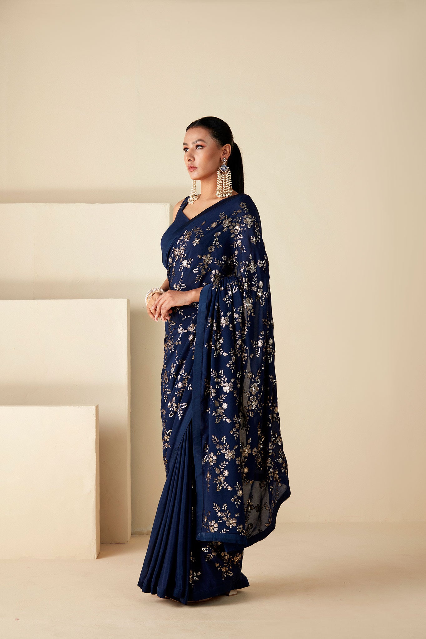 Blue sequin Saree