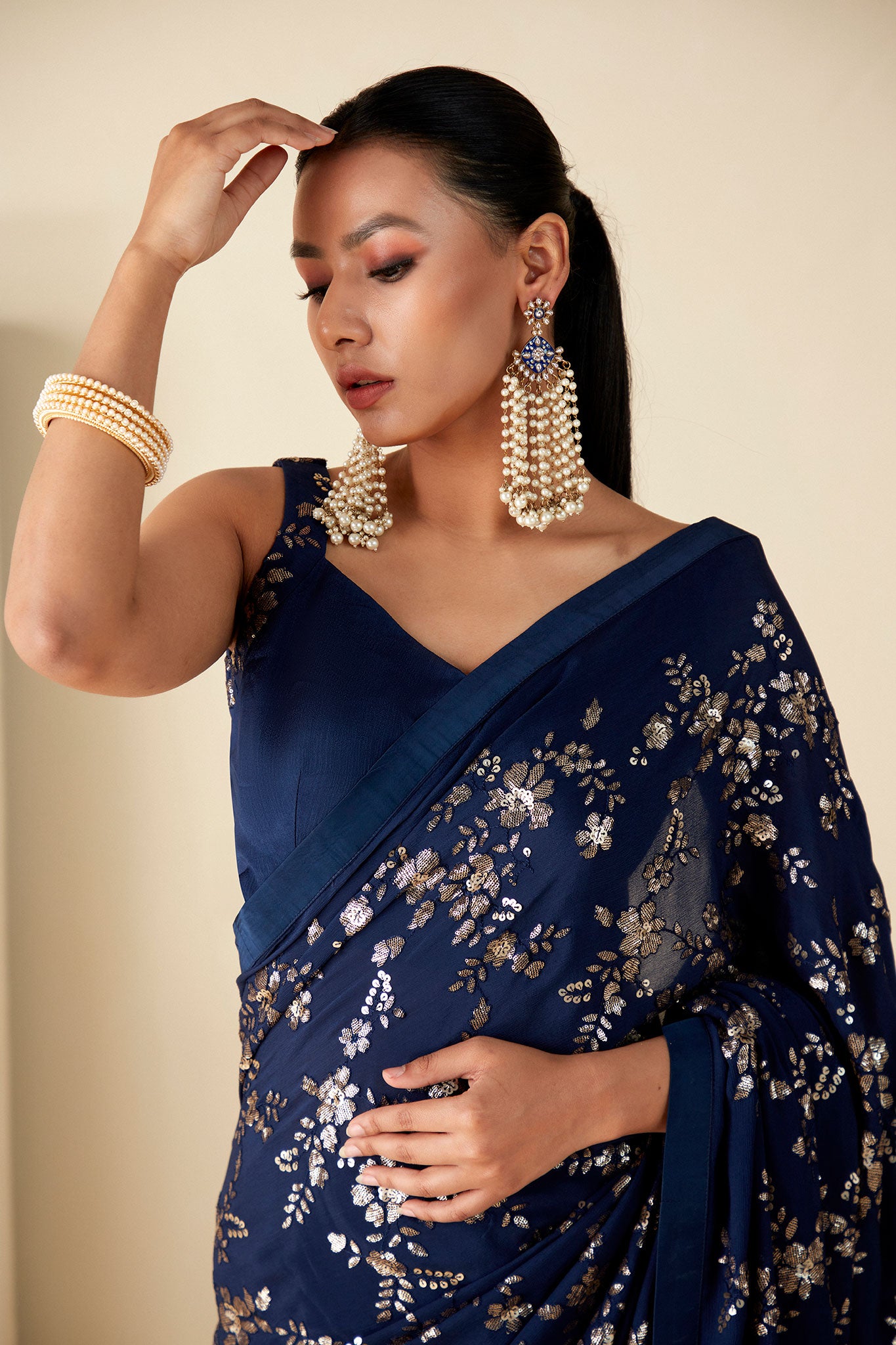 Blue sequin Saree