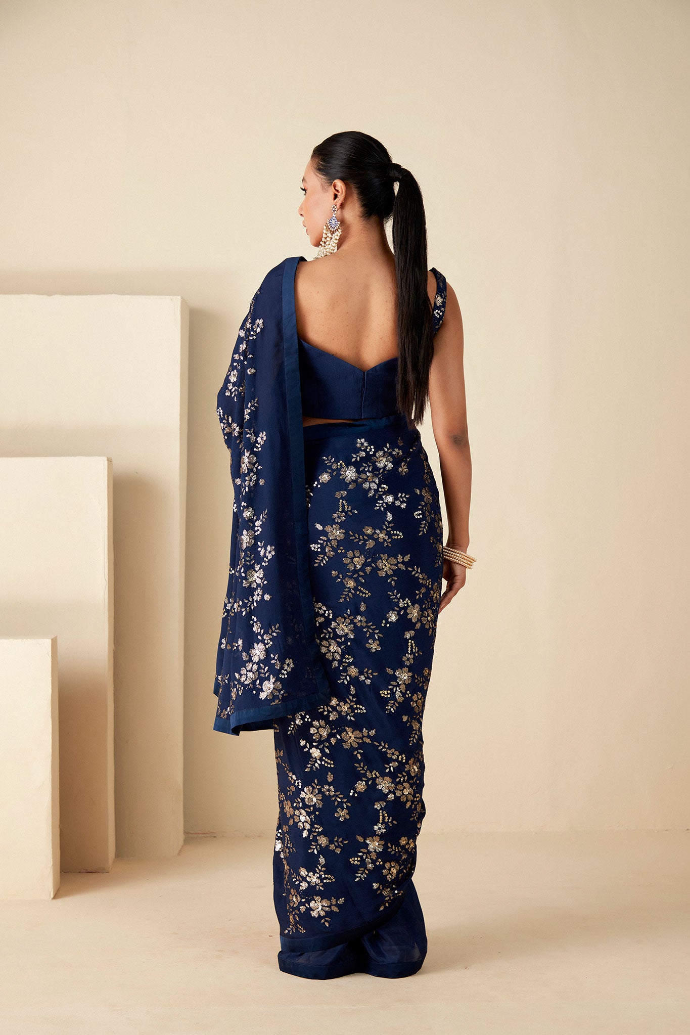 Blue sequin Saree