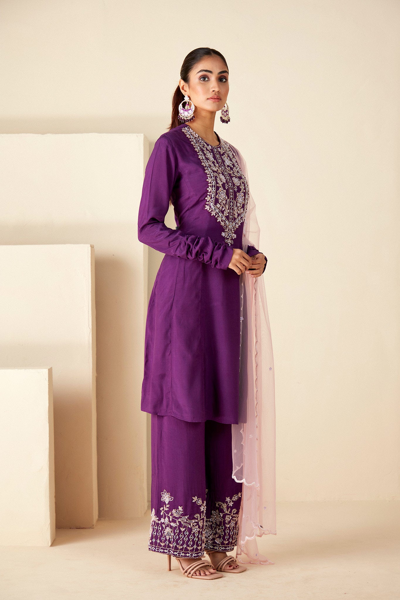 Purple and Pink Embroidery Suit Set