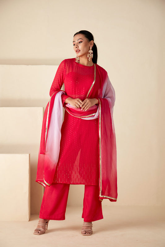 Red and Mauve kurta Suit set