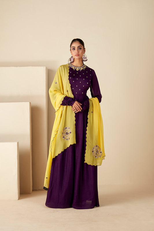 Purple Embroidered Anarkali Suit