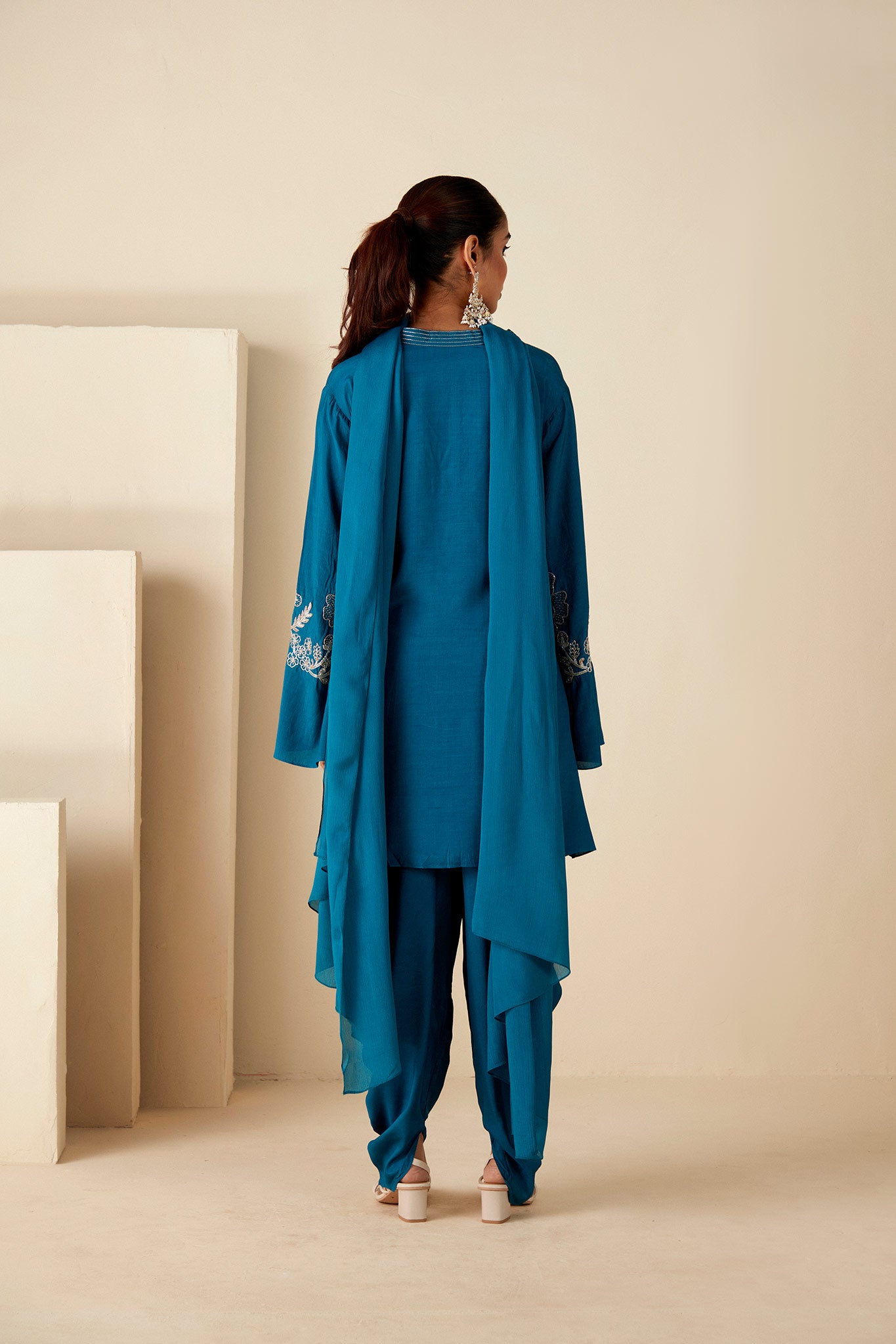 Teal Blue Dhoti Set