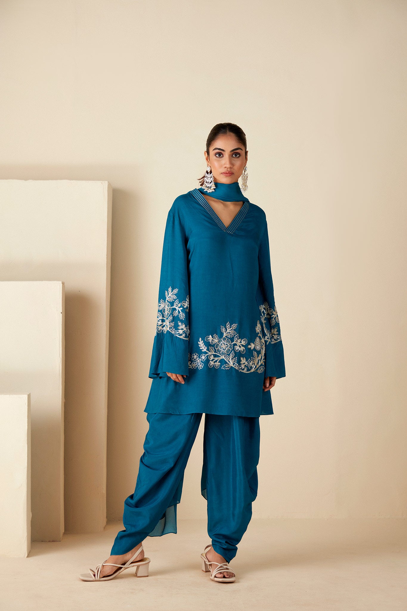 Teal Blue Dhoti Set