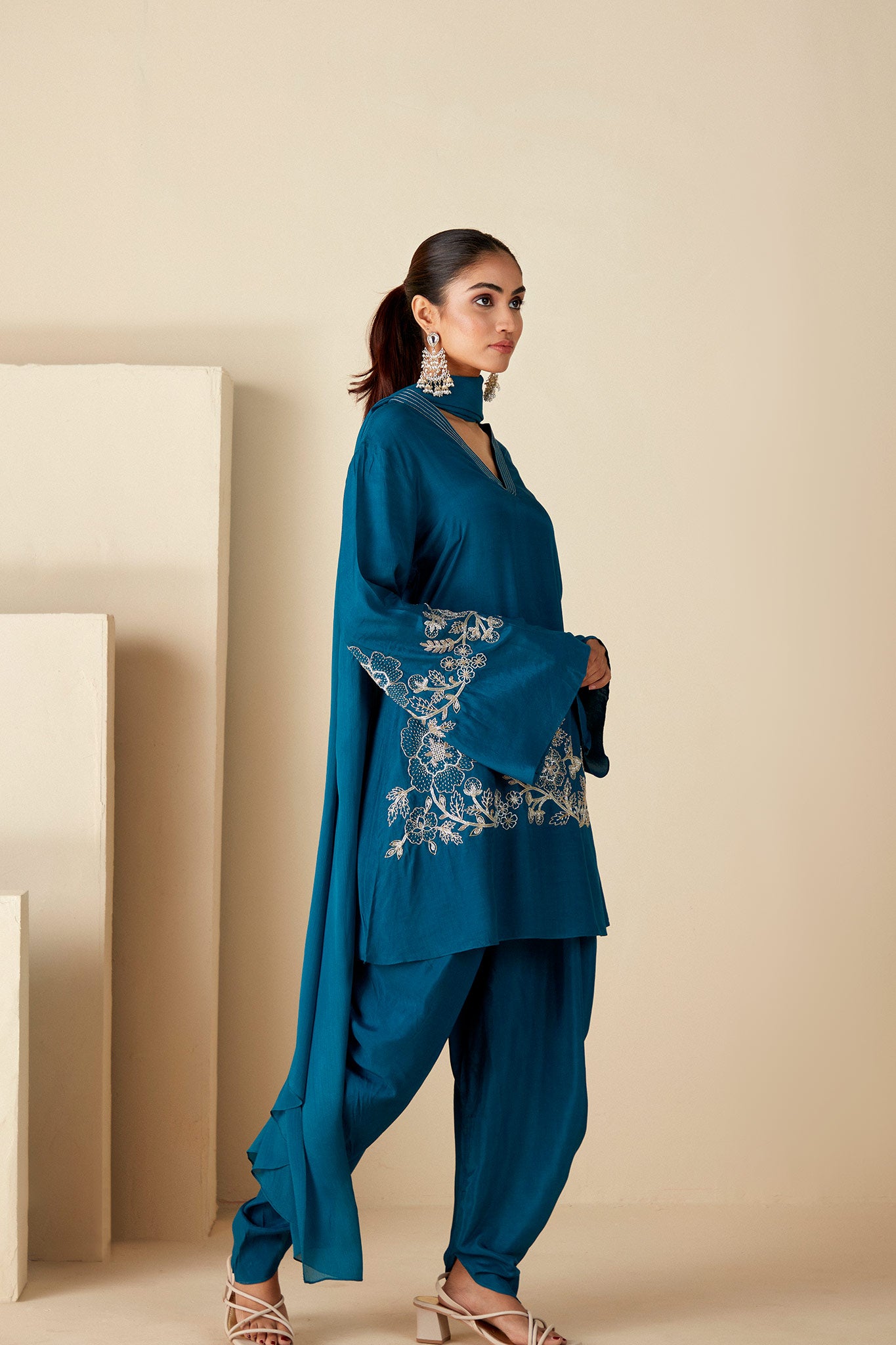 Teal Blue Dhoti Set