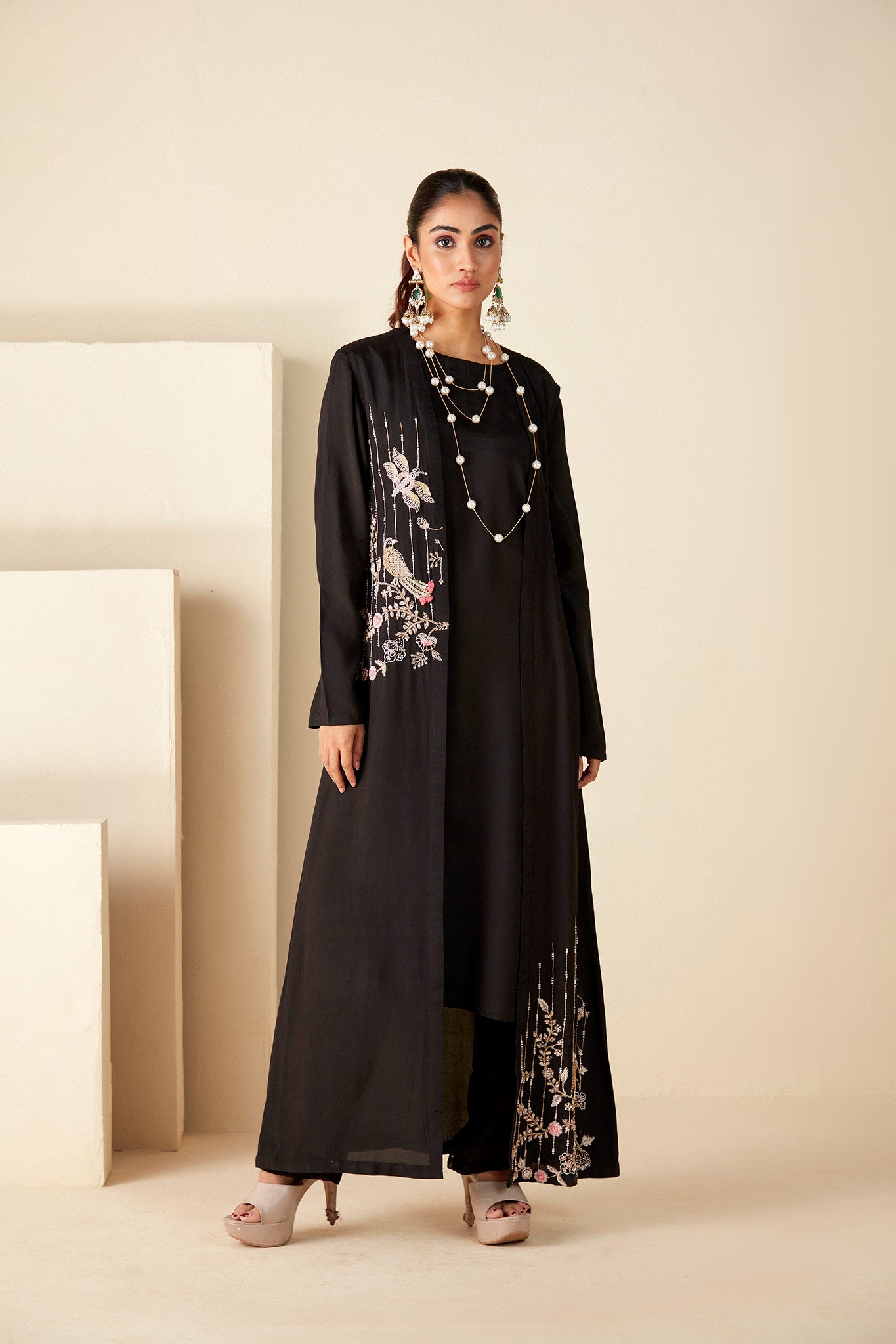 Black kurta Jacket Set