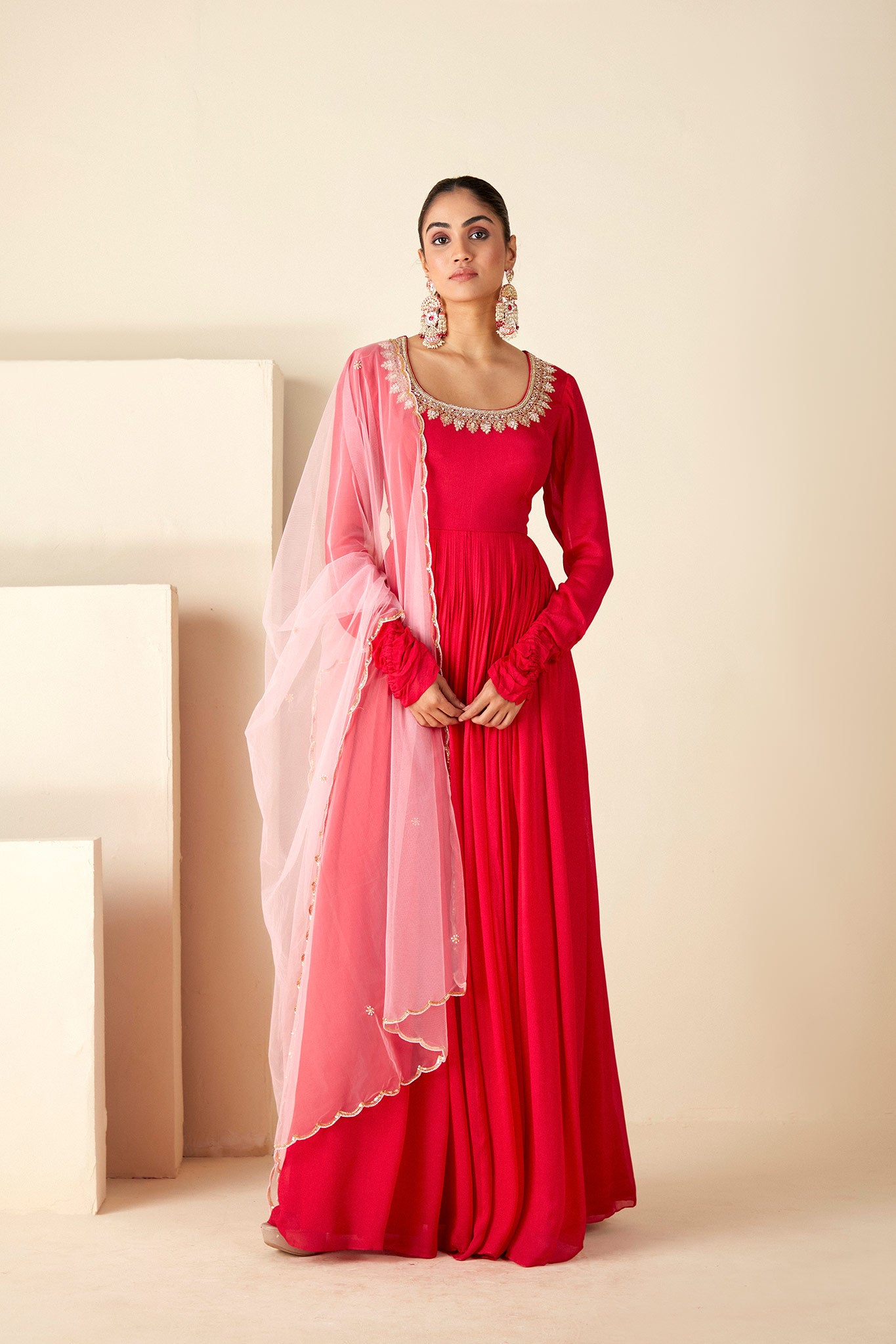 Red Embroidered Anarkali Suit